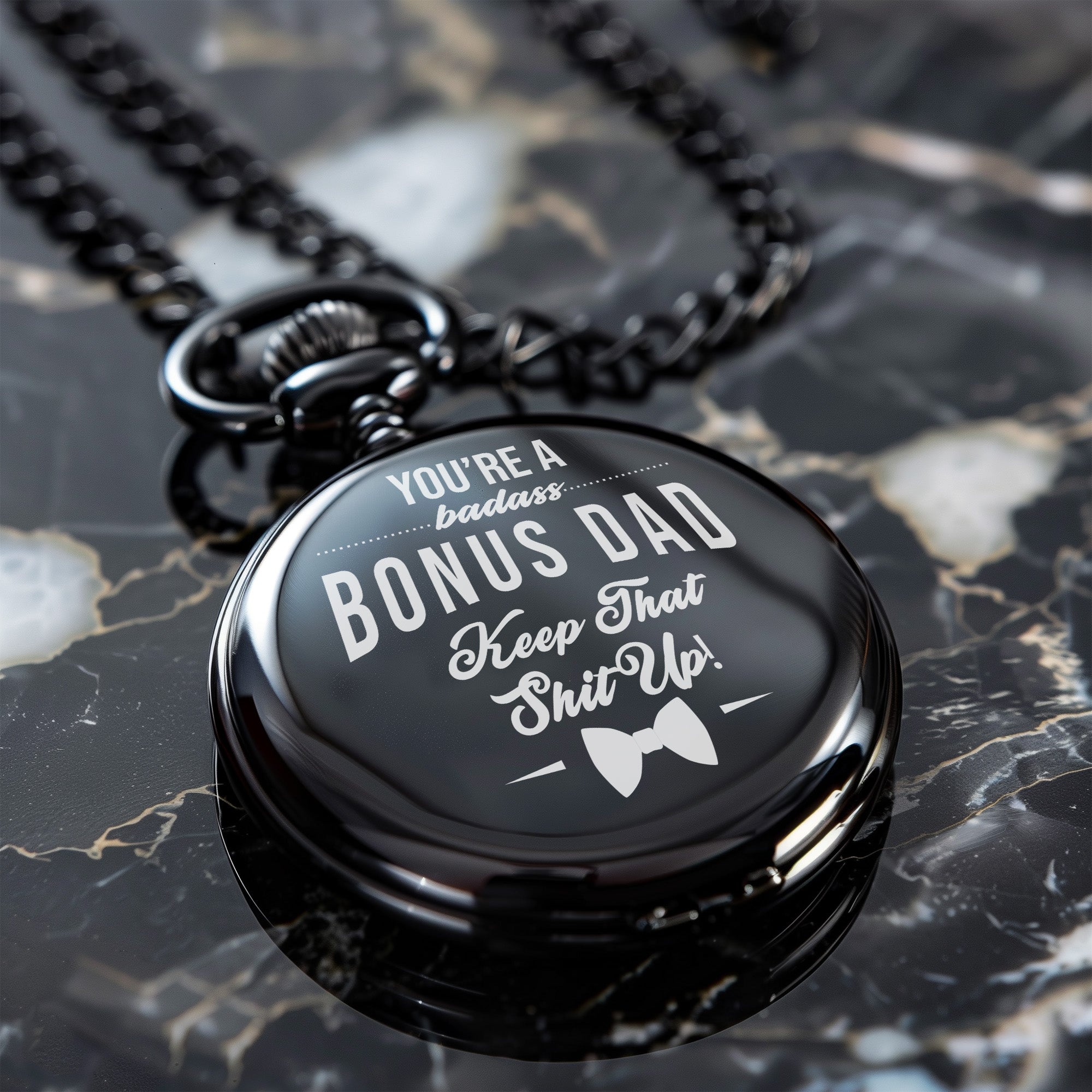 Personalized Black Pocket Watch for Bonus Dad - Engraved Gift with Heartfelt Message - Image 6