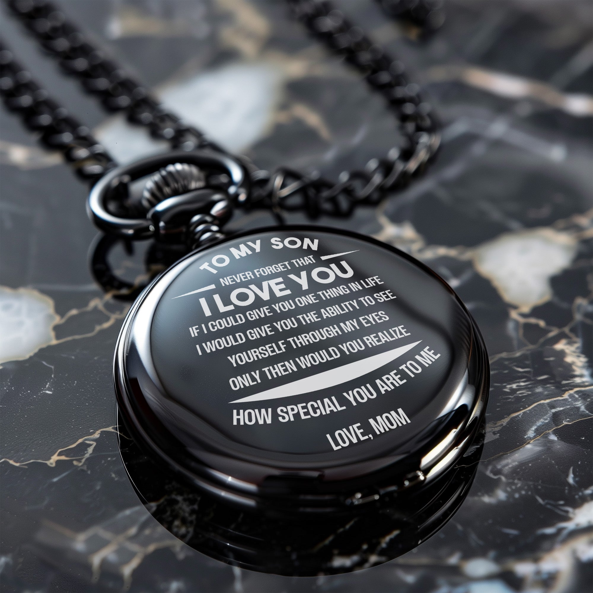 Custom Engraved Pocket Watch for Son - Timeless Keepsake Gift from Mom with Heartfelt Message - Image 6