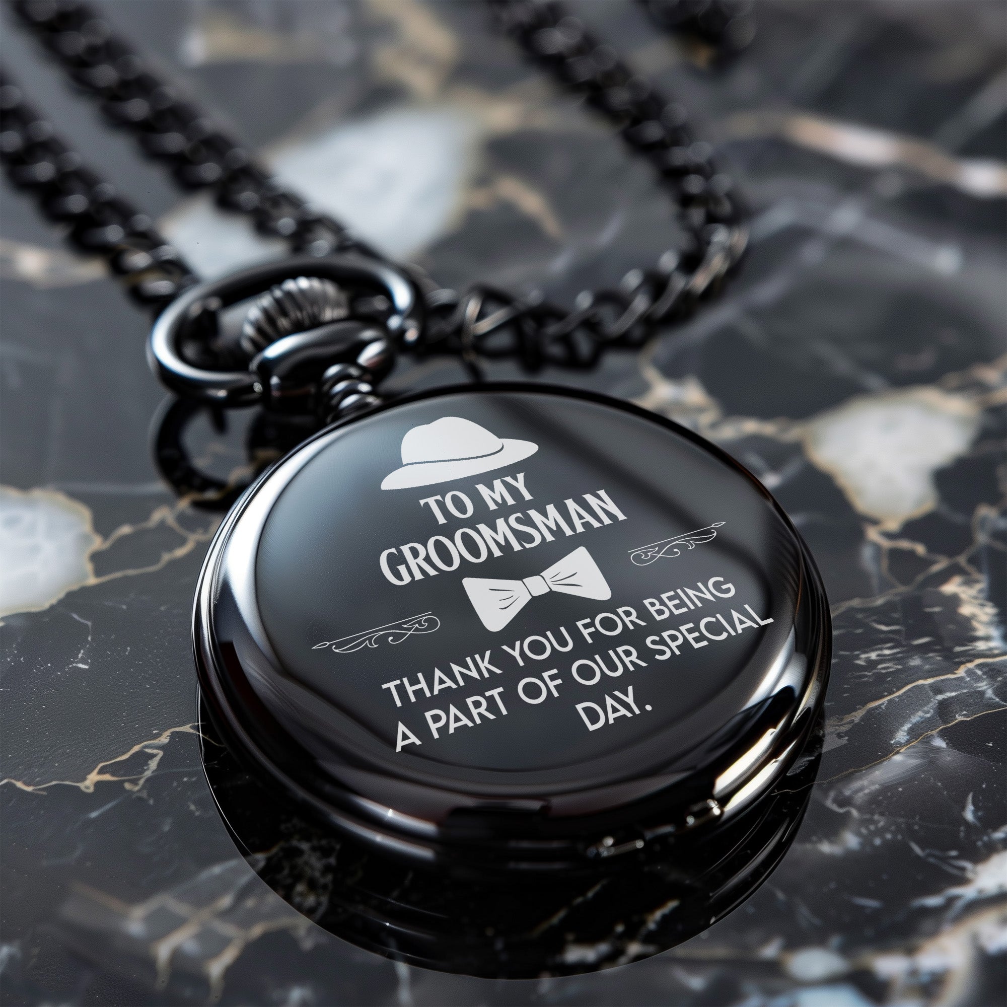 Personalized Groomsman Pocket Watch - Elegant Black Finish with Custom Engraving Option - Perfect Wedding Party Gift - Image 6