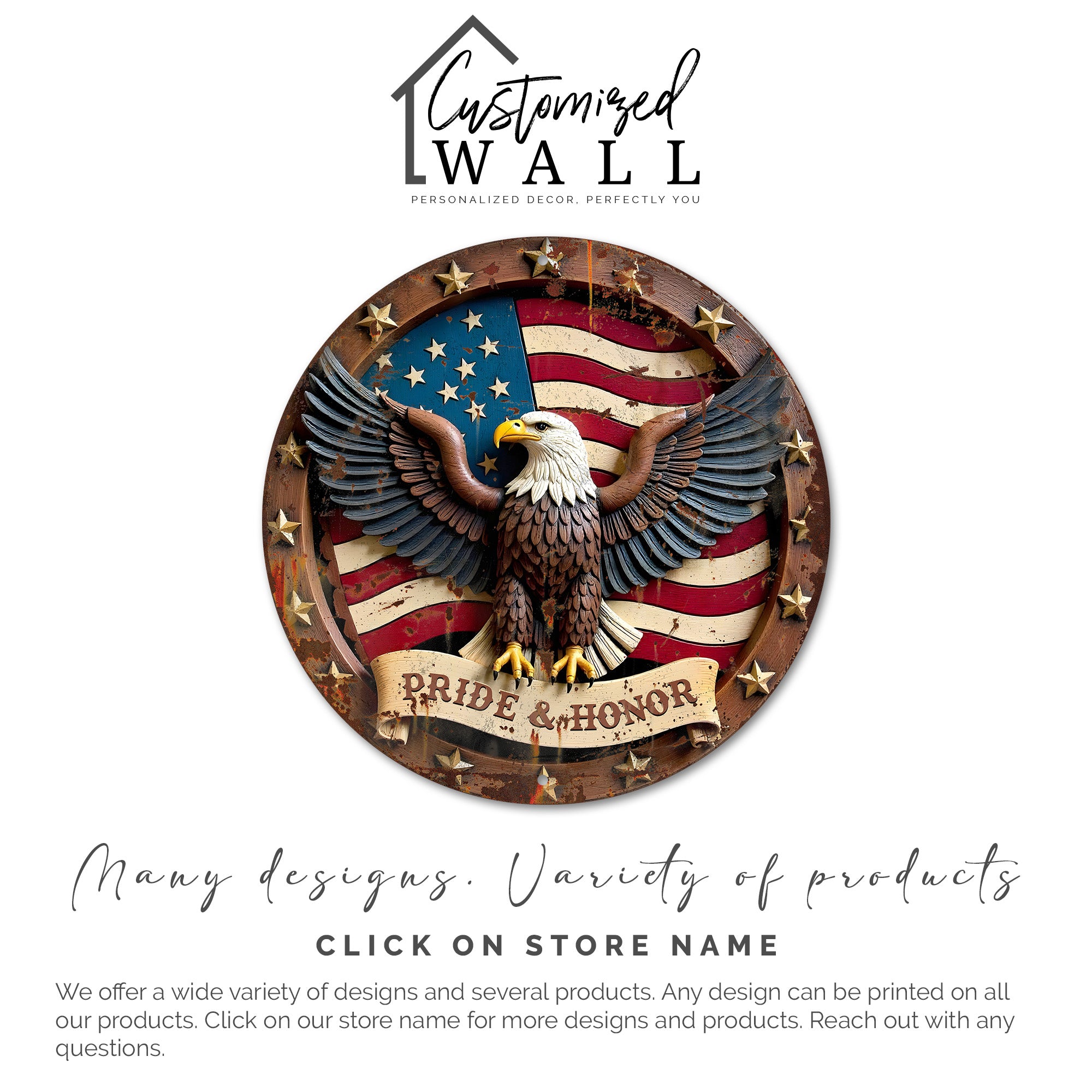 Personalized Bald Eagle Metal Wall Art - Customizable Patriotic "Pride & Honor" Sign for Home, Office, or Gift - Image 6