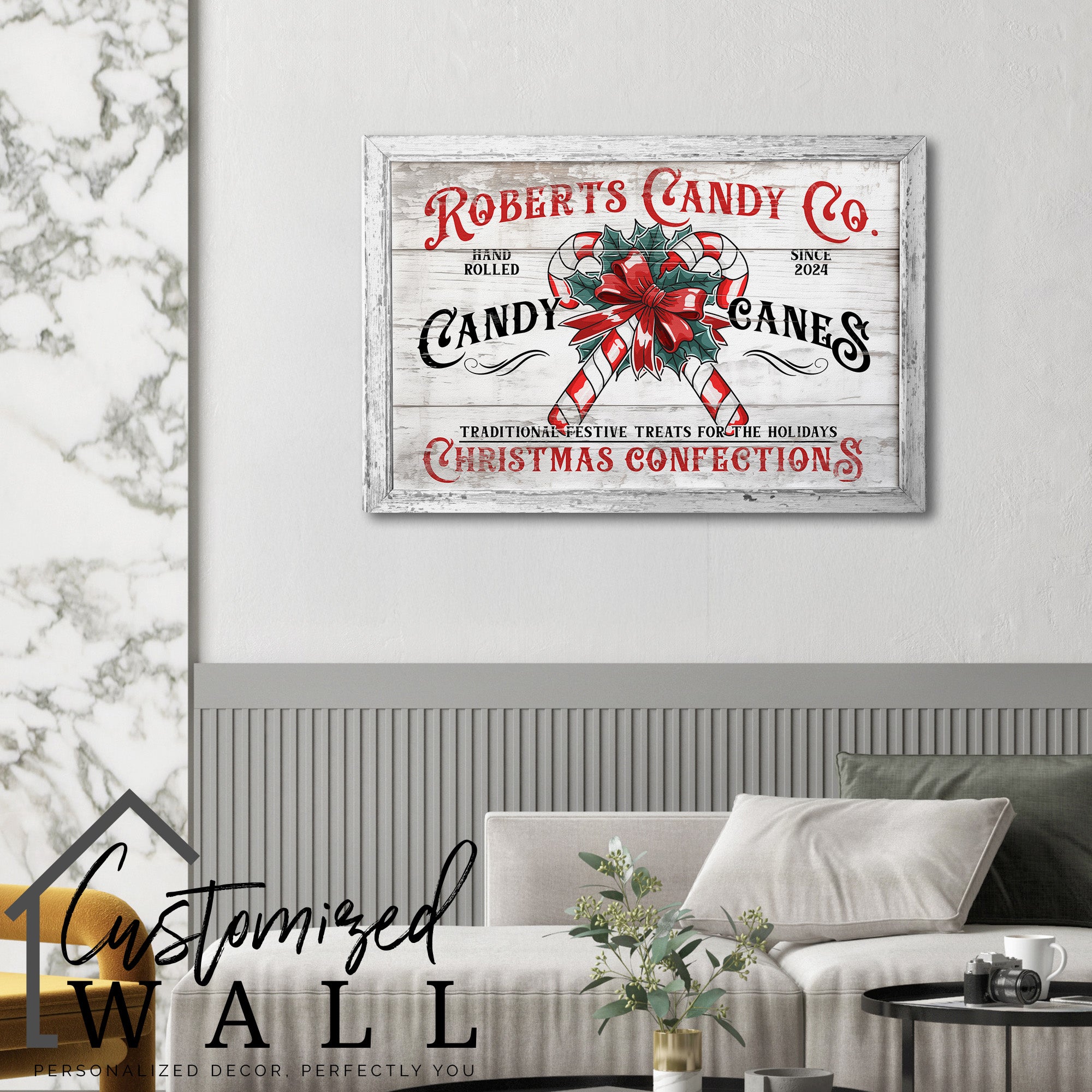 Personalized Rustic Candy Cane Wrapped Canvas Wall Art - Handcrafted Christmas Decor for Holiday Gift-Giving - Image 6