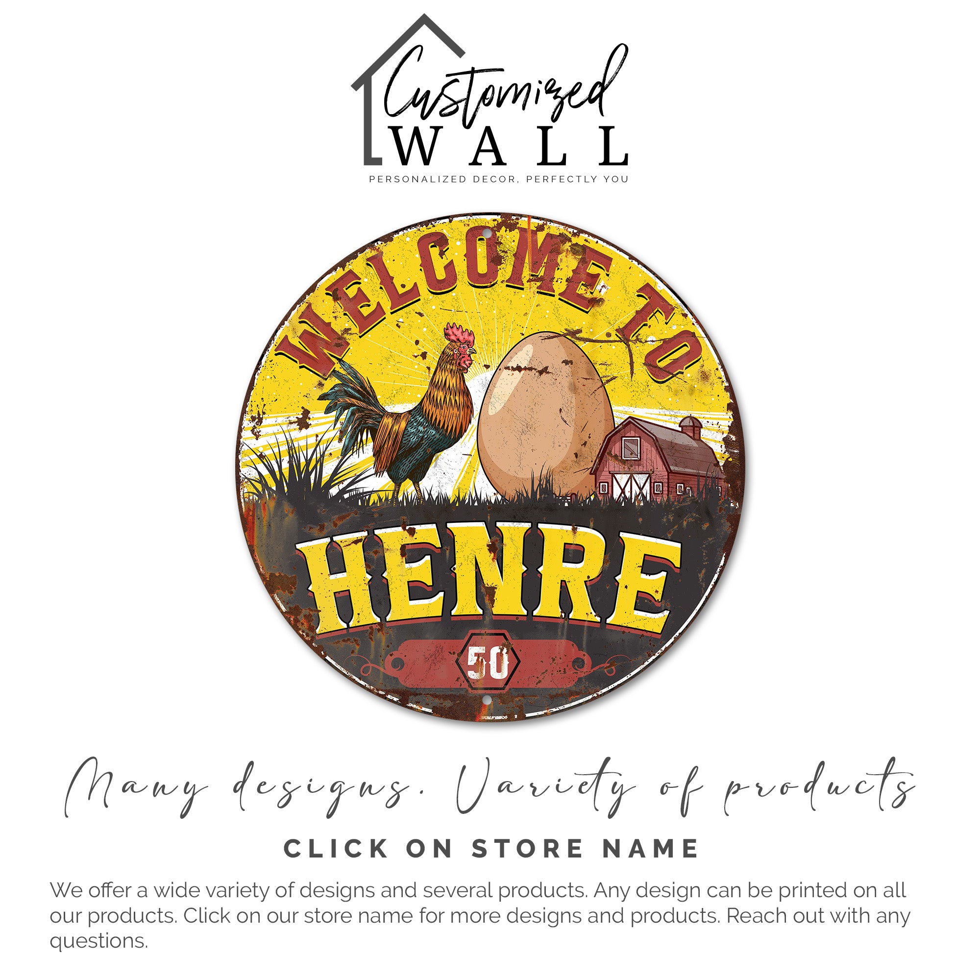 Personalized Farmhouse Metal Sign – Handmade Round Plaque with Rooster & Egg Design, Perfect for Home Decor and Gift-Giving - Image 6