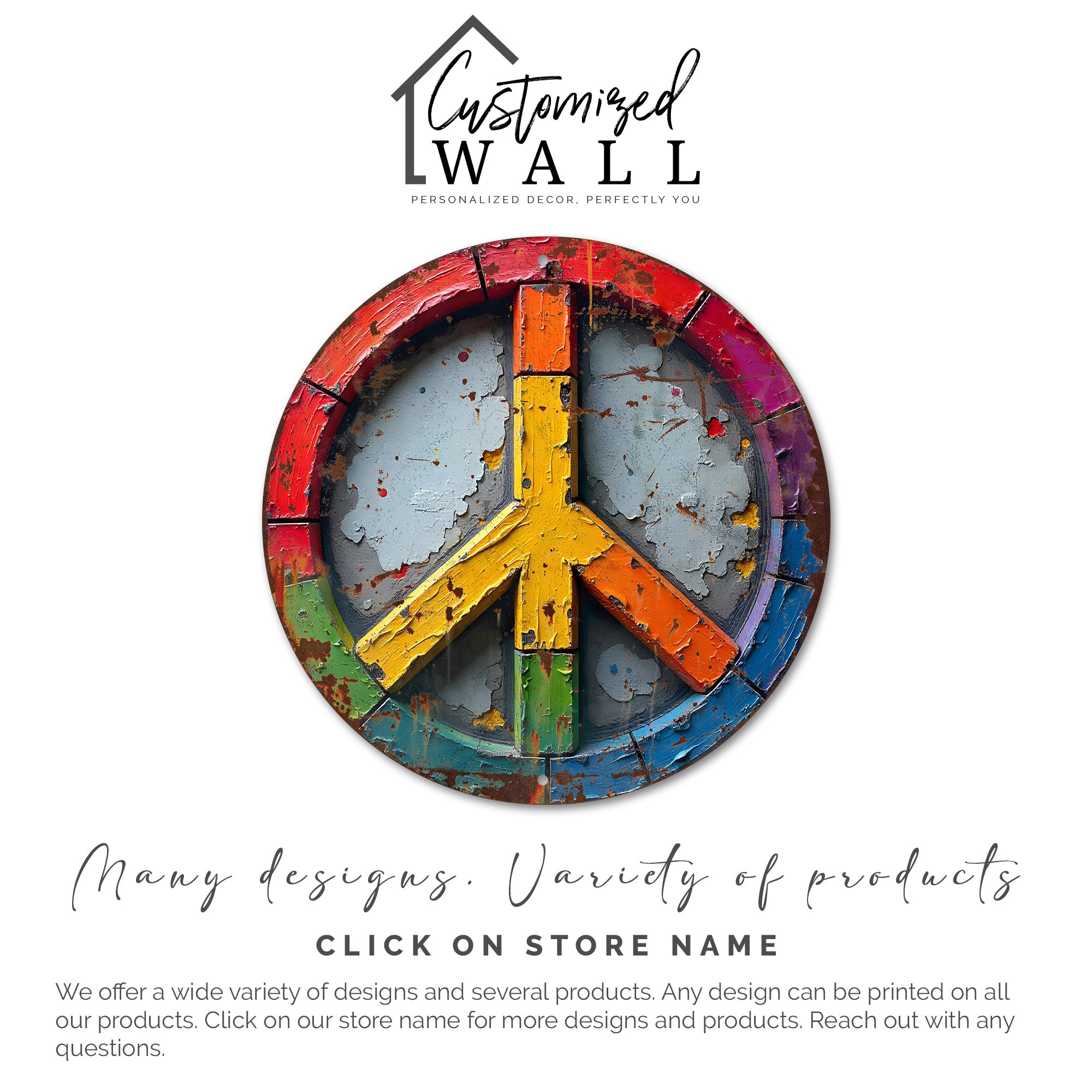 Personalized Peace Symbol Metal Wall Art in Vibrant Rainbow Palette for Unique Home Decor and Heartfelt Gift-Giving - Image 6