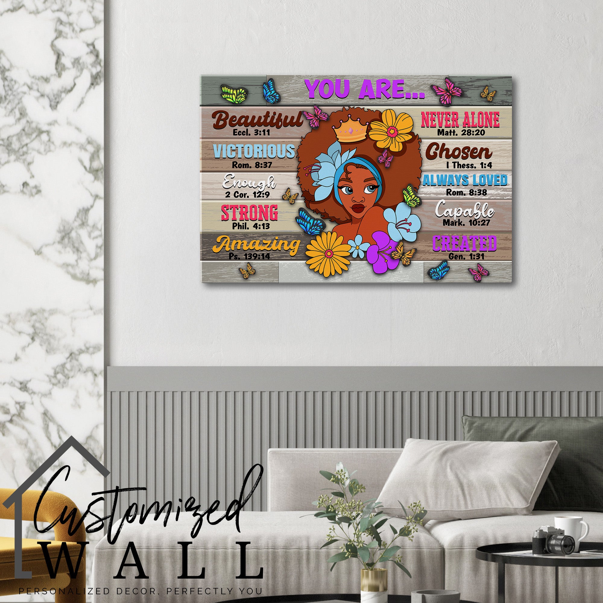 Personalized Inspirational Wrapped Canvas for Her - Vibrant Art with Uplifting Bible Verses and Butterflies - Image 6