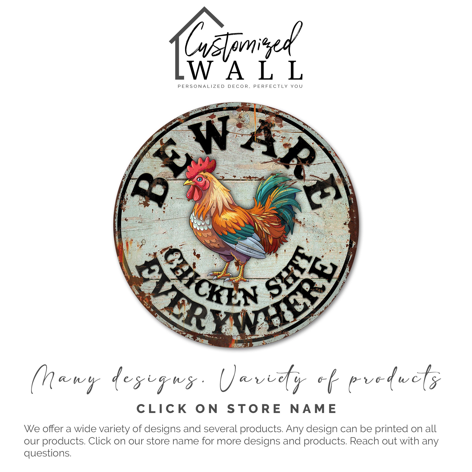 Rustic Round Metal Chicken Warning Sign - Personalized Farmhouse Decor for Chickens Lovers - Perfect Gift for Country Home Enthusiasts - Image 6