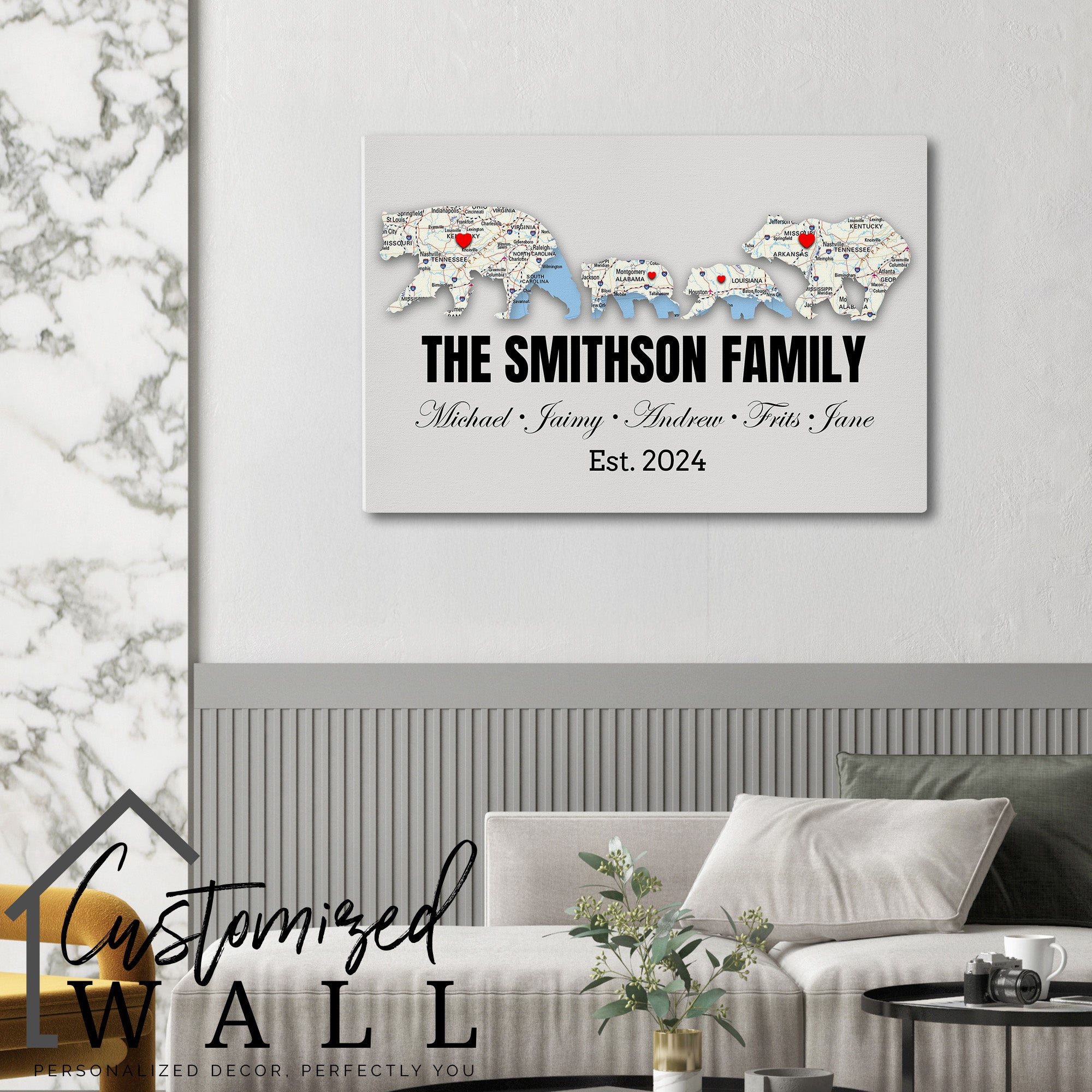 Custom Family Map Bear Canvas: Personalized Wall Art for Families - Perfect Gift for Celebrating New Beginnings - Image 6