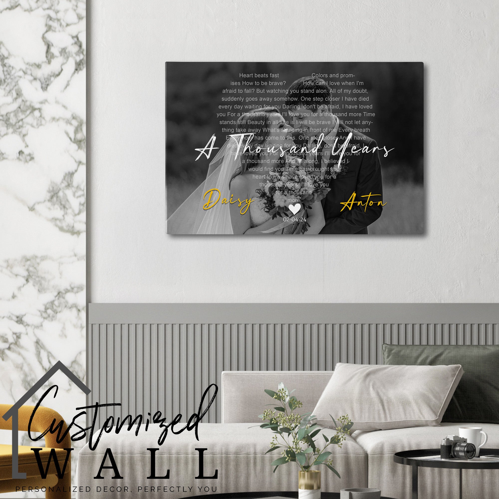 Personalized Wedding Photo Canvas with Song Lyrics – Custom Name & Date – Romantic Wall Art Gift for Newlyweds - Image 6