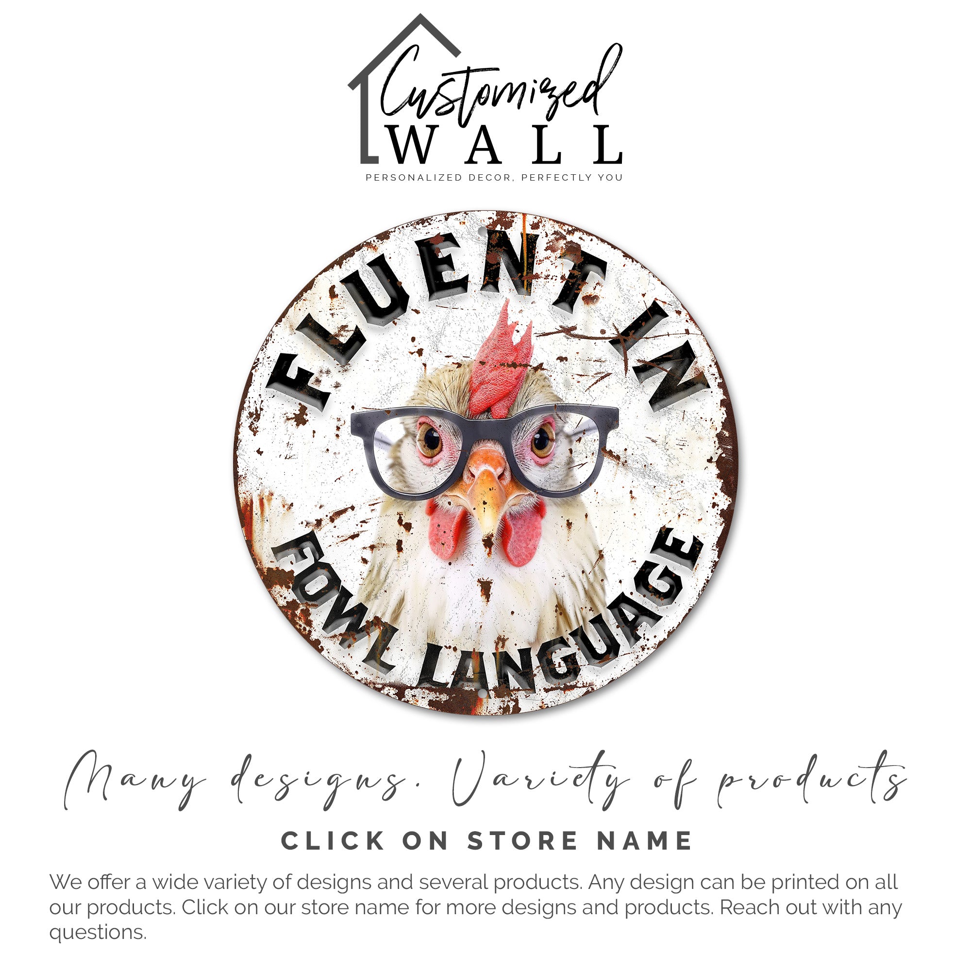 Personalized Round Metal Chicken Sign - Quirky "Fluent in Fowl Language" Wall Decor for Chicken Lovers - Image 6