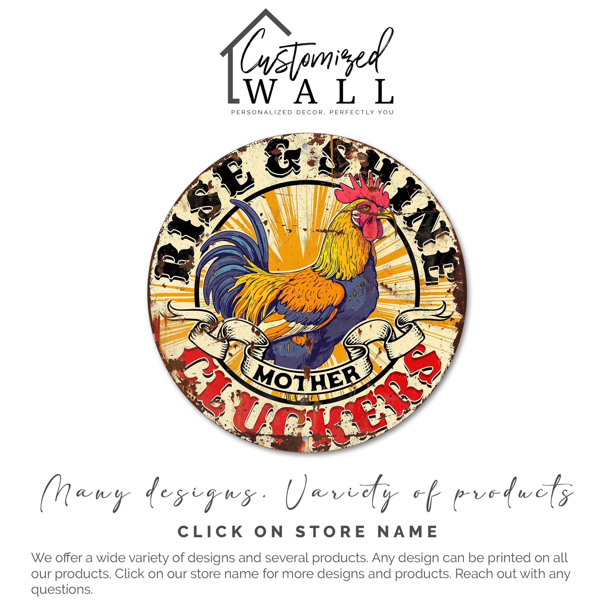 Personalized Rustic "Rise & Shine Mother Cluckers" Metal Sign – Vibrant Rooster Decor for Kitchens & Gift-Giving - Image 6