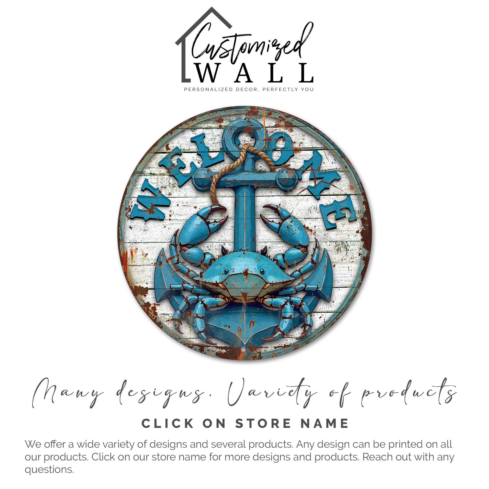 Personalized Coastal Welcome Sign – Nautical Crab and Anchor Design on Premium Metal – Perfect for Beach House Décor and Gifts - Image 6