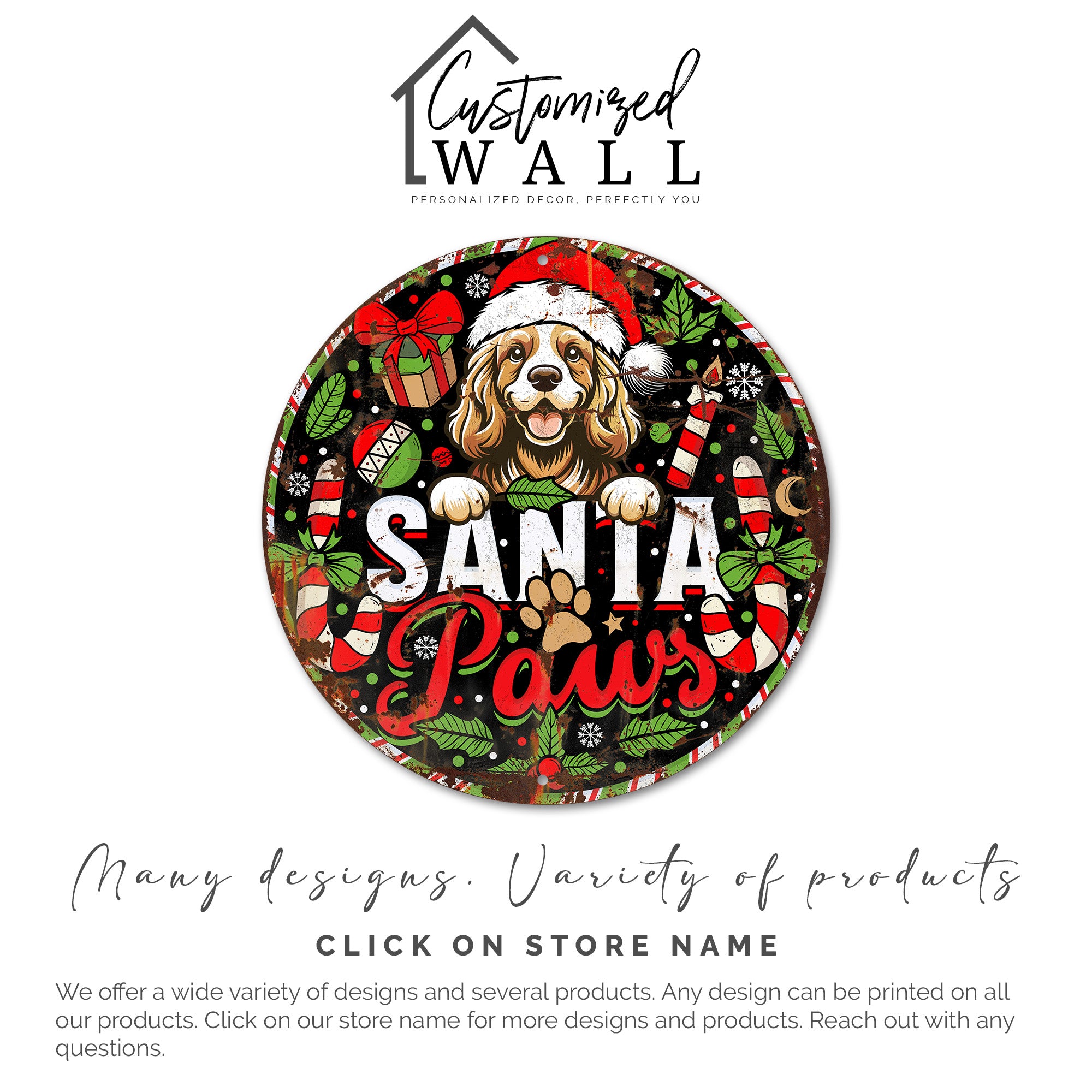 Personalized Santa Paws Round Metal Sign – Custom Christmas Decor for Dog Lovers, Handmade and Unique Gift Idea - Image 6