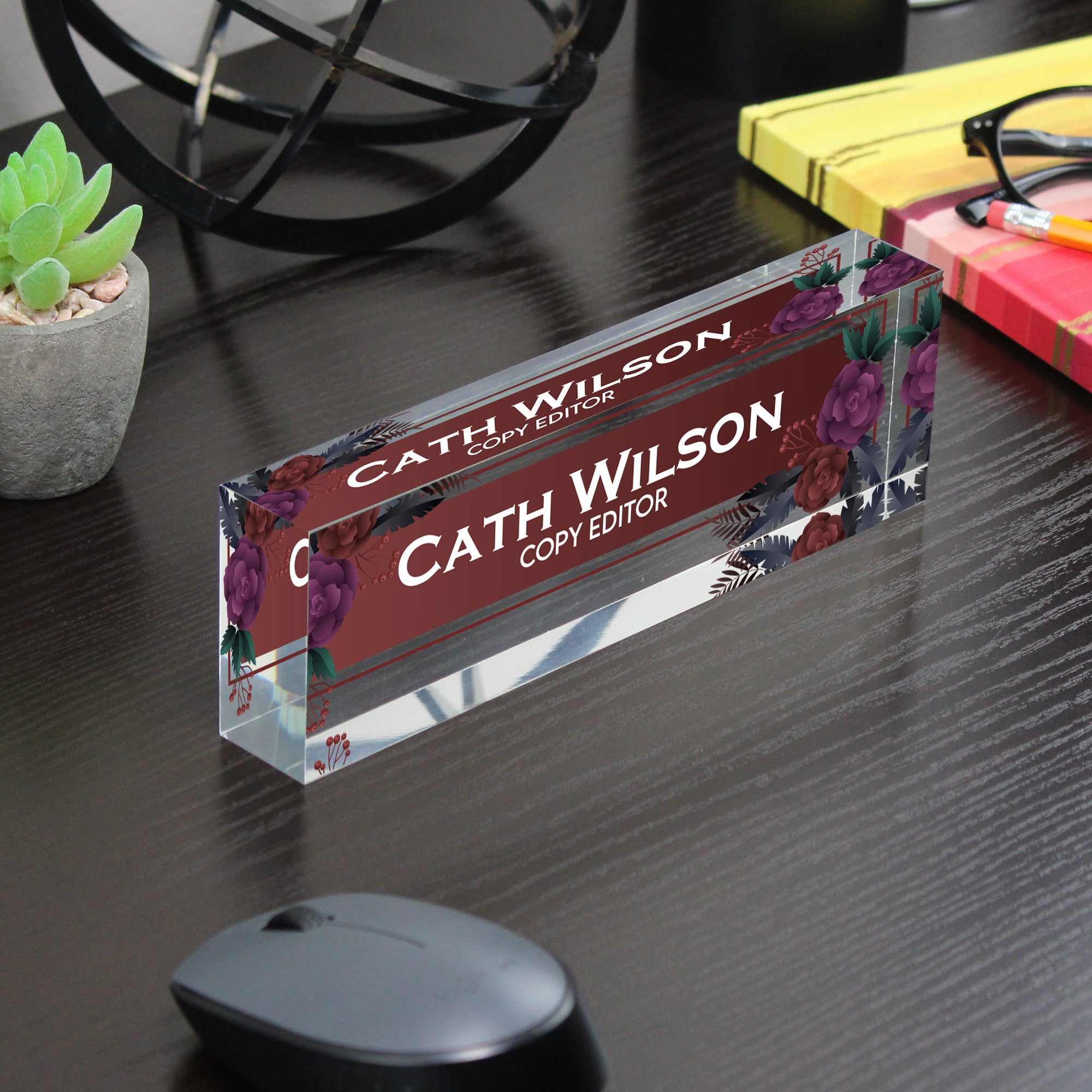 Personalized Floral Acrylic Desk Name Block - Elegant Custom Gift for Copy Editors & Professionals - Image 7