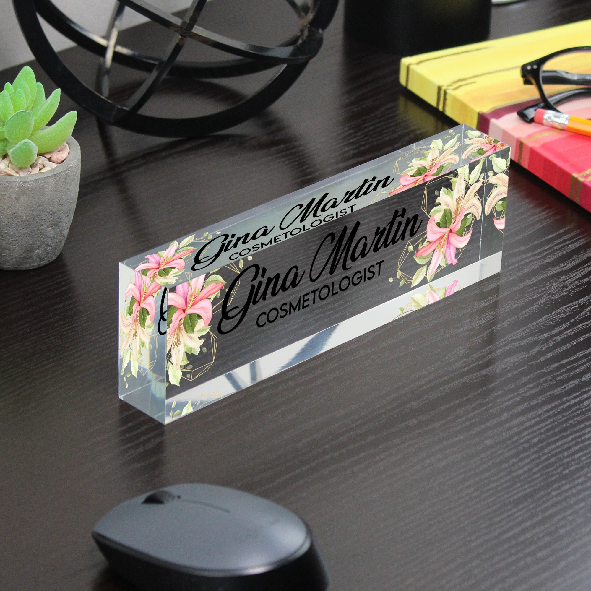 Personalized Acrylic Desk Block with Floral Design - Custom Name Sign for Cosmetologists and Beauty Professionals - Image 7