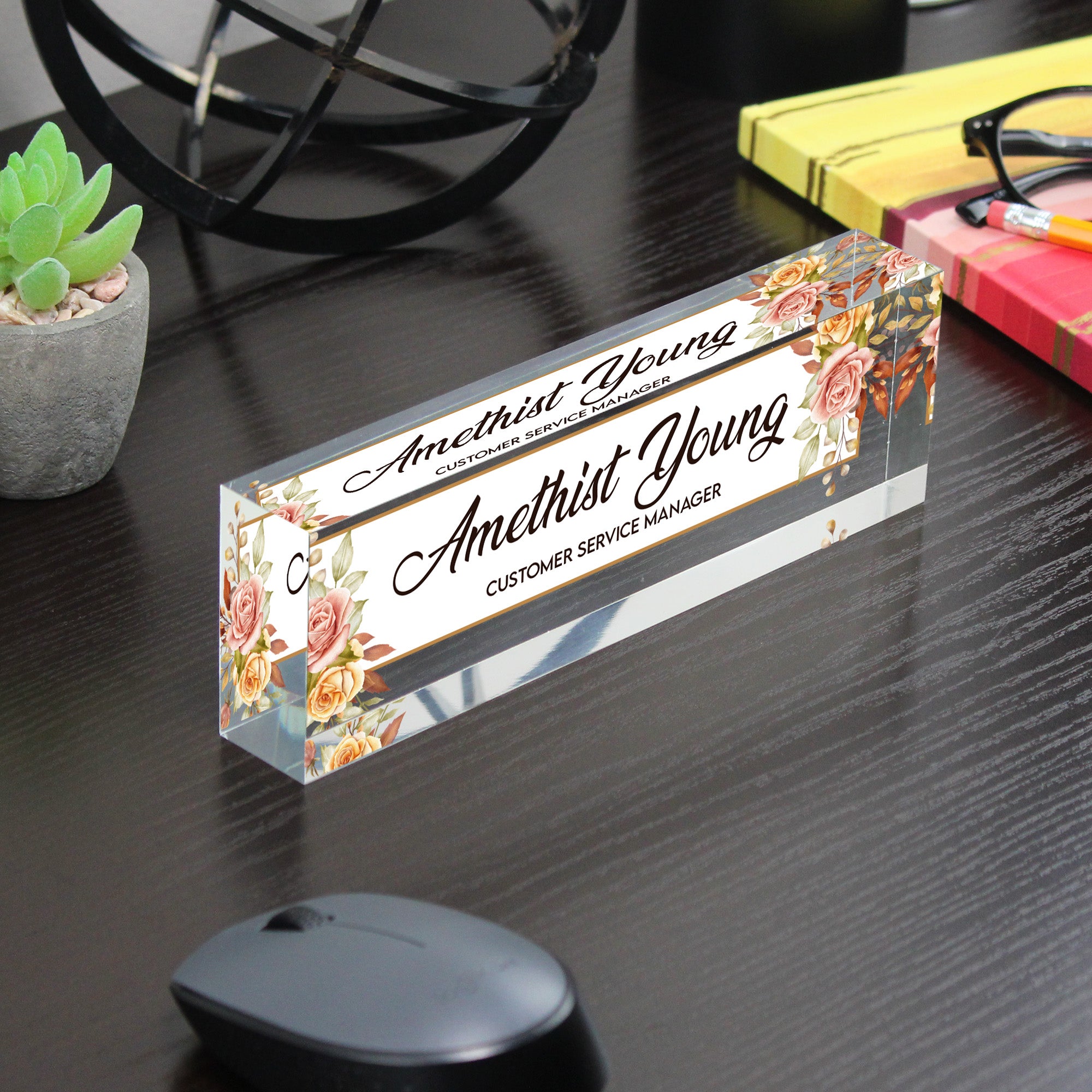 Personalized Floral Acrylic Desk Nameplate - Elegant Custom Gift for Office Decor, Moms, and Customer Service Managers - Image 7