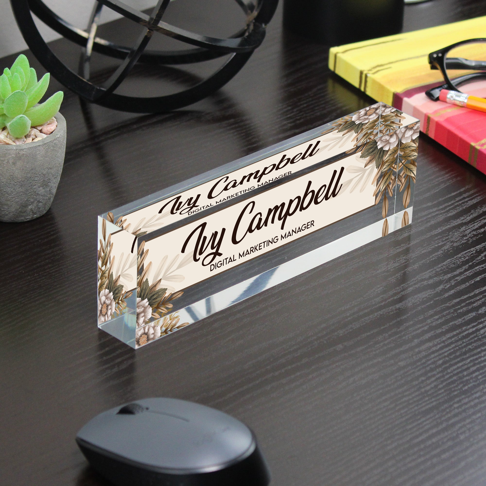 Personalized Acrylic Desk Block with Custom Name & Title - Elegant Floral Design for Office Decoration & Thoughtful Gift - Image 7