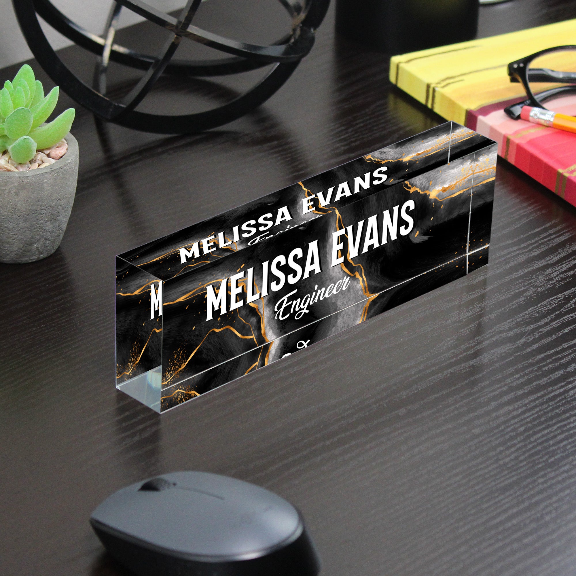 Personalized Acrylic Desk Block for Engineers - Custom Nameplate with Elegant Black Marble Design - Image 7