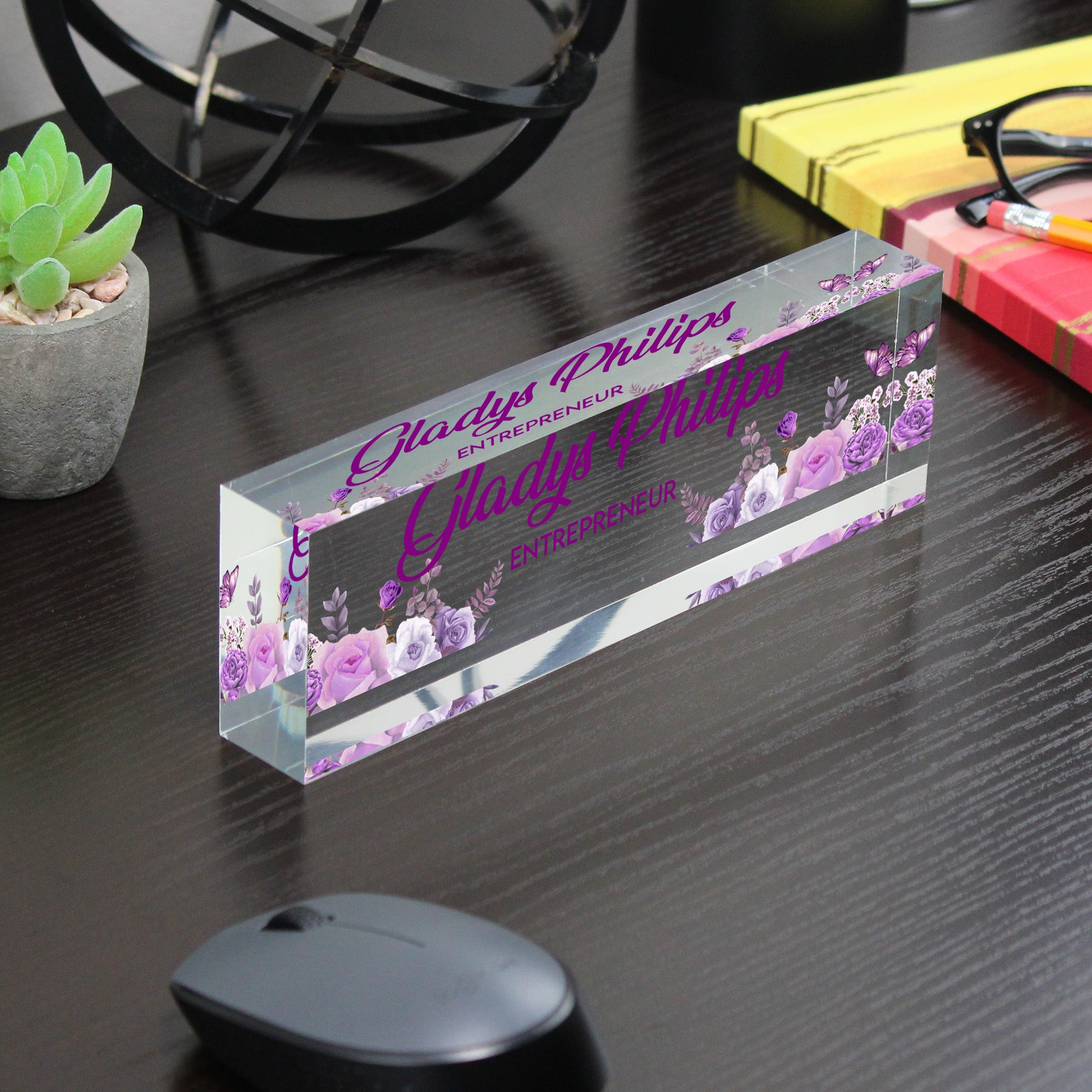 Personalized Floral Acrylic Desk Name Block - Elegant Custom Gift for Entrepreneurs - Image 7