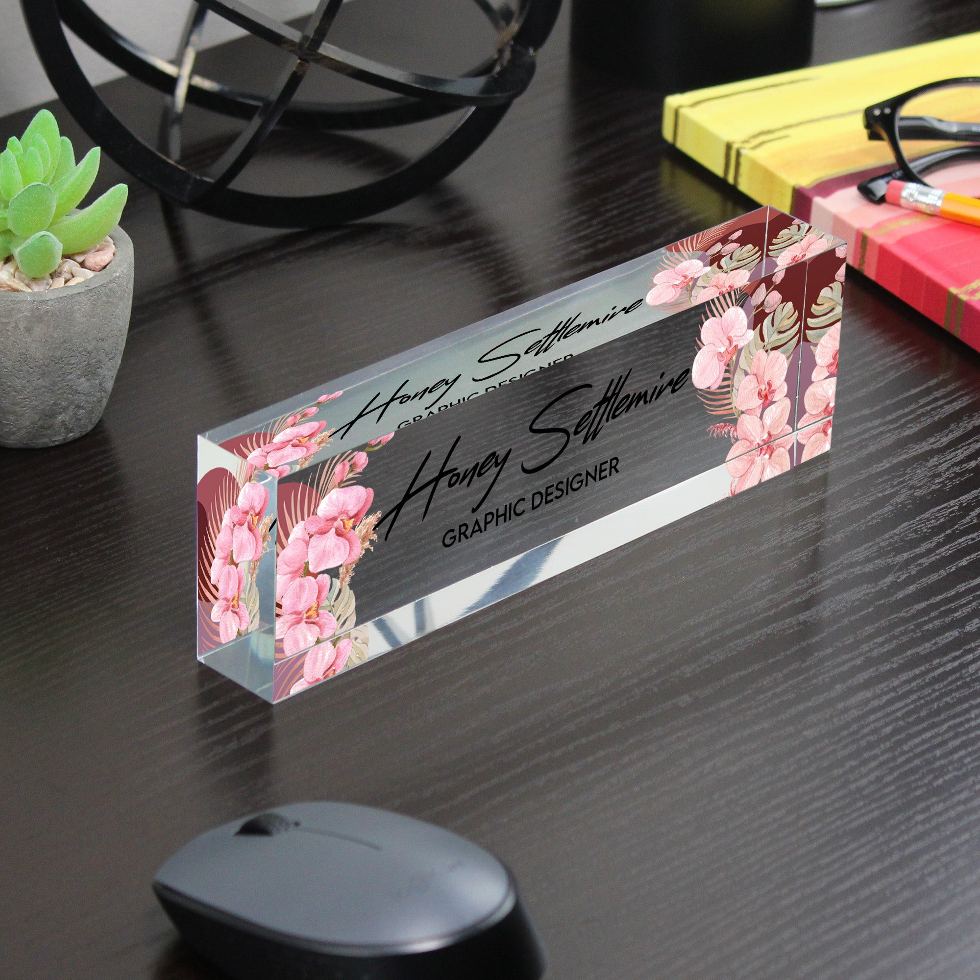 Personalized Floral Acrylic Desk Block - Custom Name Plate for Graphic Designers - Elegant Office Decor and Gift - Image 7