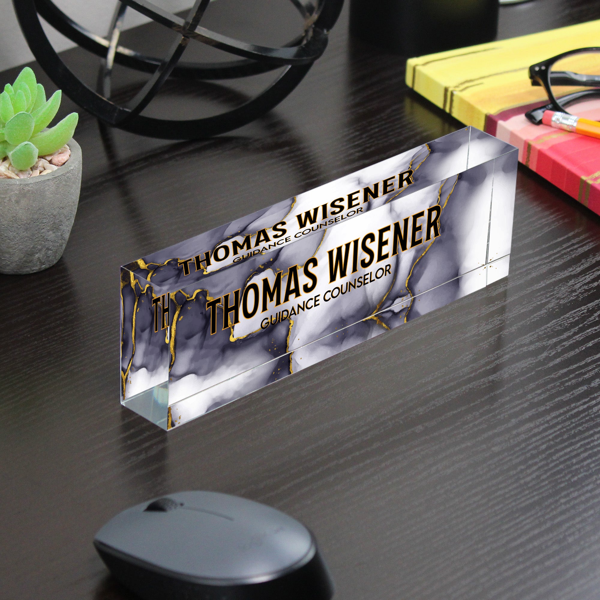 Personalized Marble Acrylic Desk Block with Gold Accents - Custom Nameplate for Guidance Counselors - Image 7