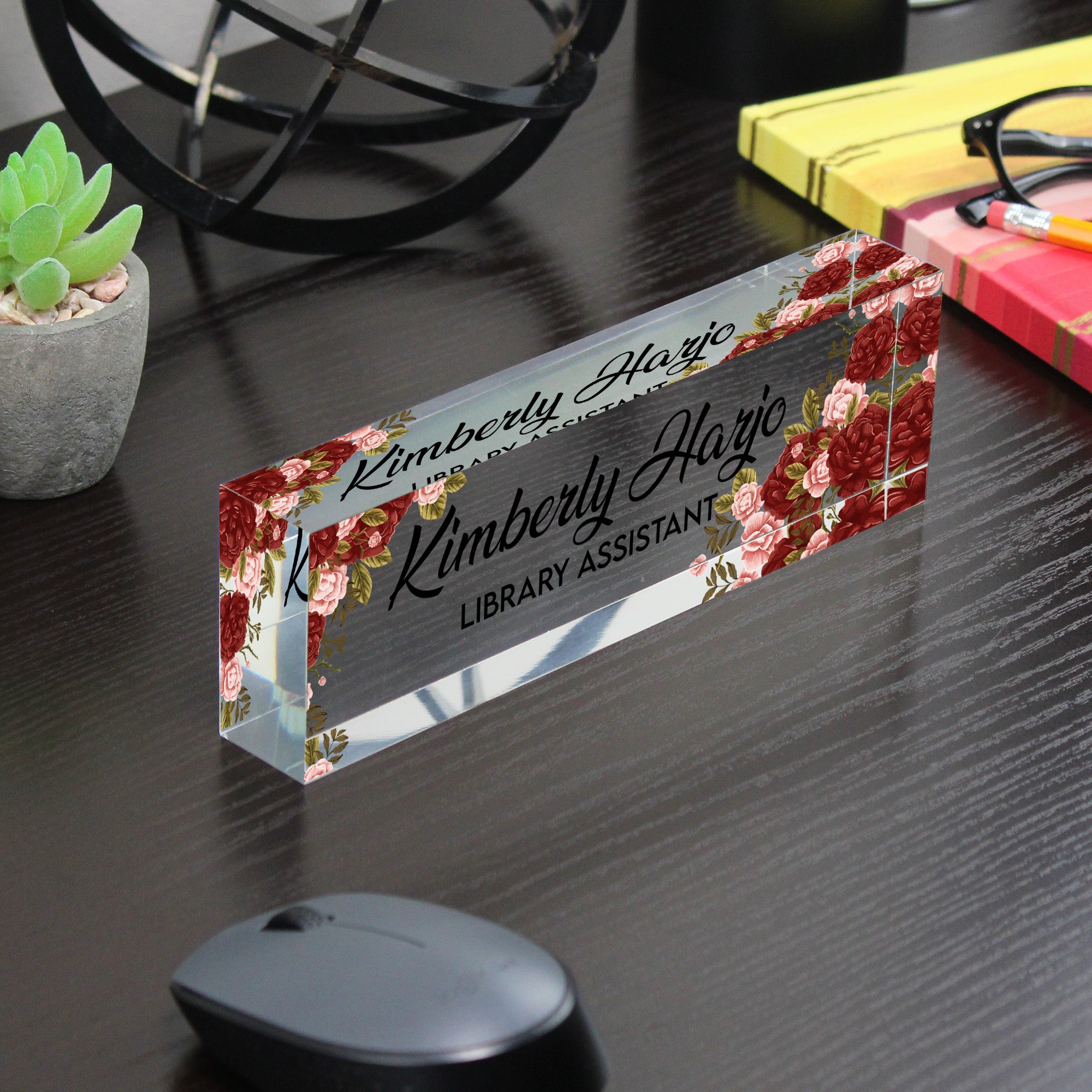 Personalized Floral Acrylic Desk Nameplate - Custom Name Sign for Library Assistants - Elegant Gift for Office Décor - Image 7