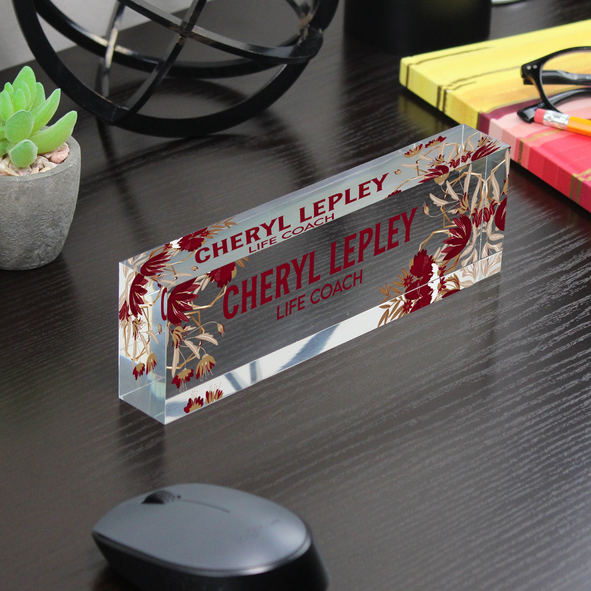 Personalized Floral Acrylic Desk Name Plate - Custom Life Coach Gift, Elegant Office Decor - Image 7