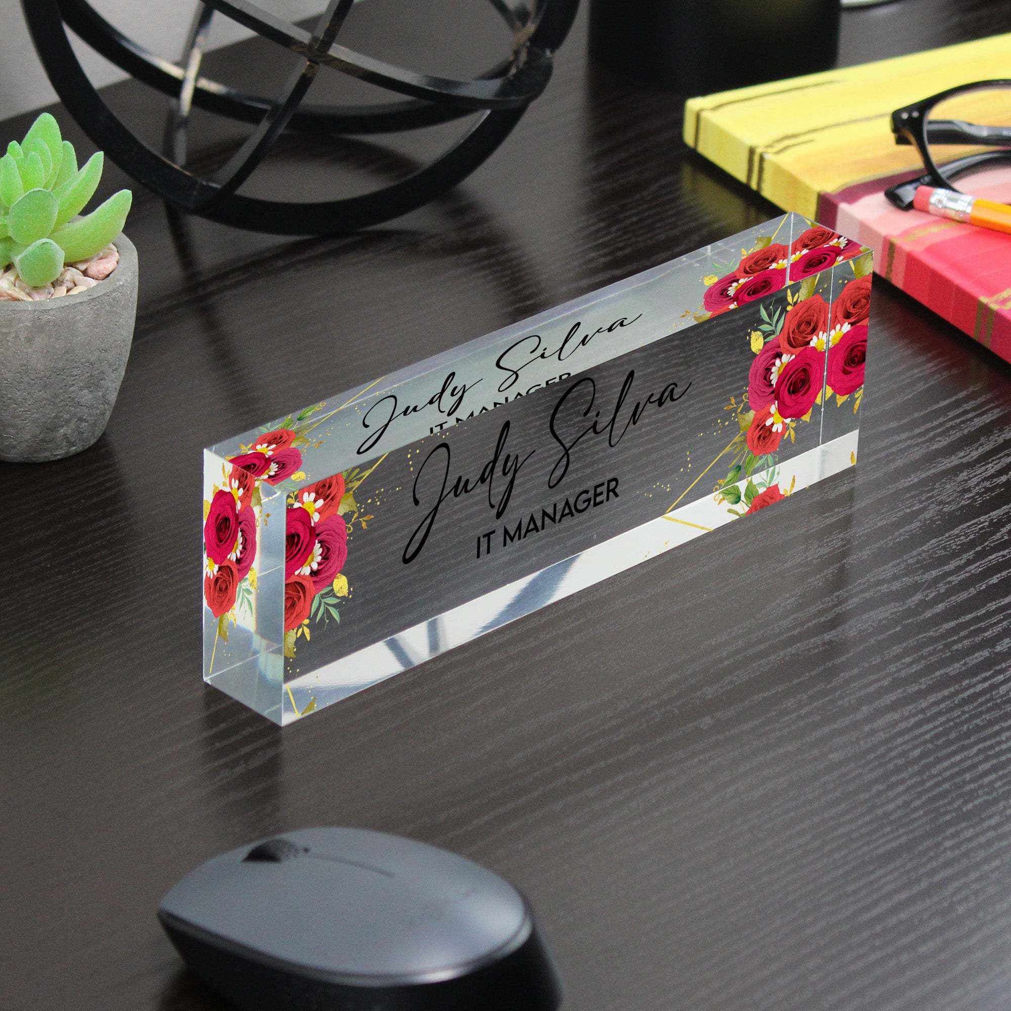 Personalized Acrylic Desk Name Plate with Floral Design - Customizable Office Decor for IT Managers, Perfect Gift for Bosses or Coworkers - Image 7