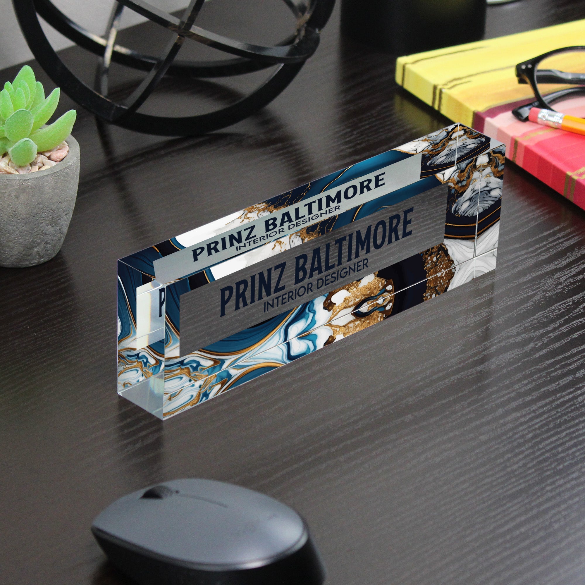 Personalized Acrylic Desk Block for Interior Designers - Elegant Marbled Design - Image 7