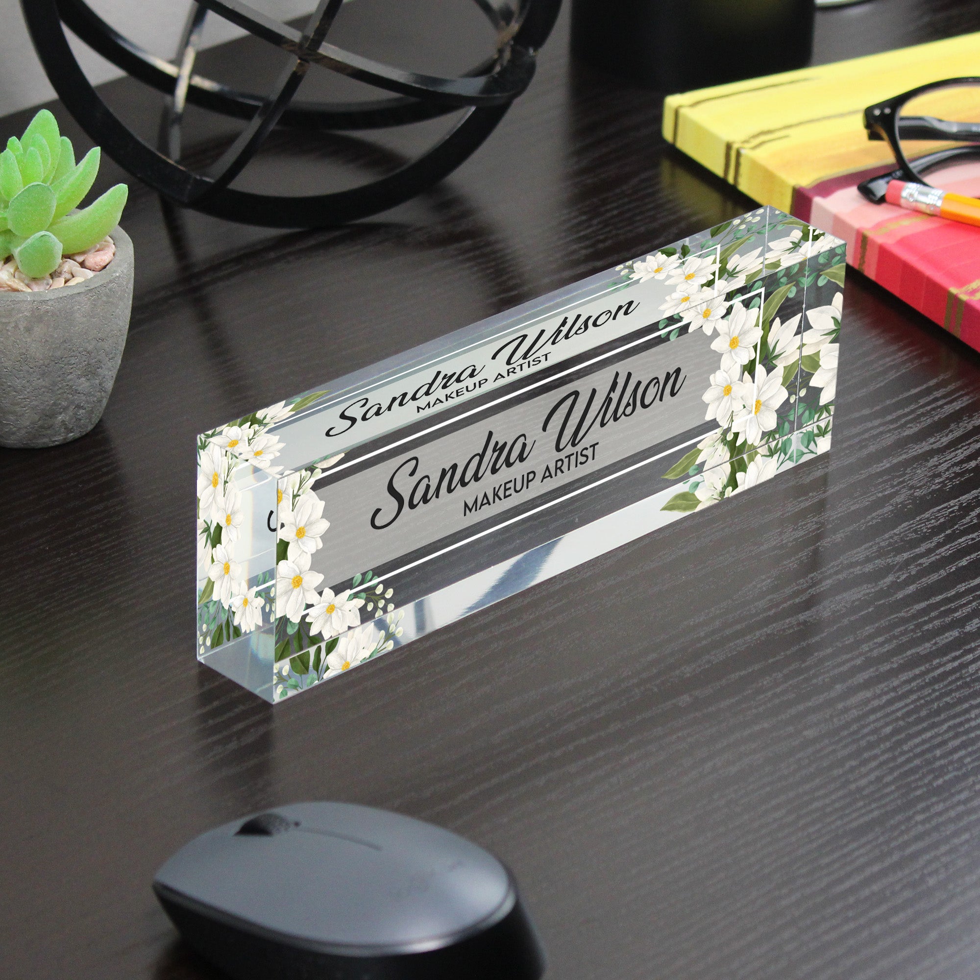 Personalized Floral Acrylic Desk Block for Makeup Artists – Custom Name Decor and Unique Gift Idea - Image 7