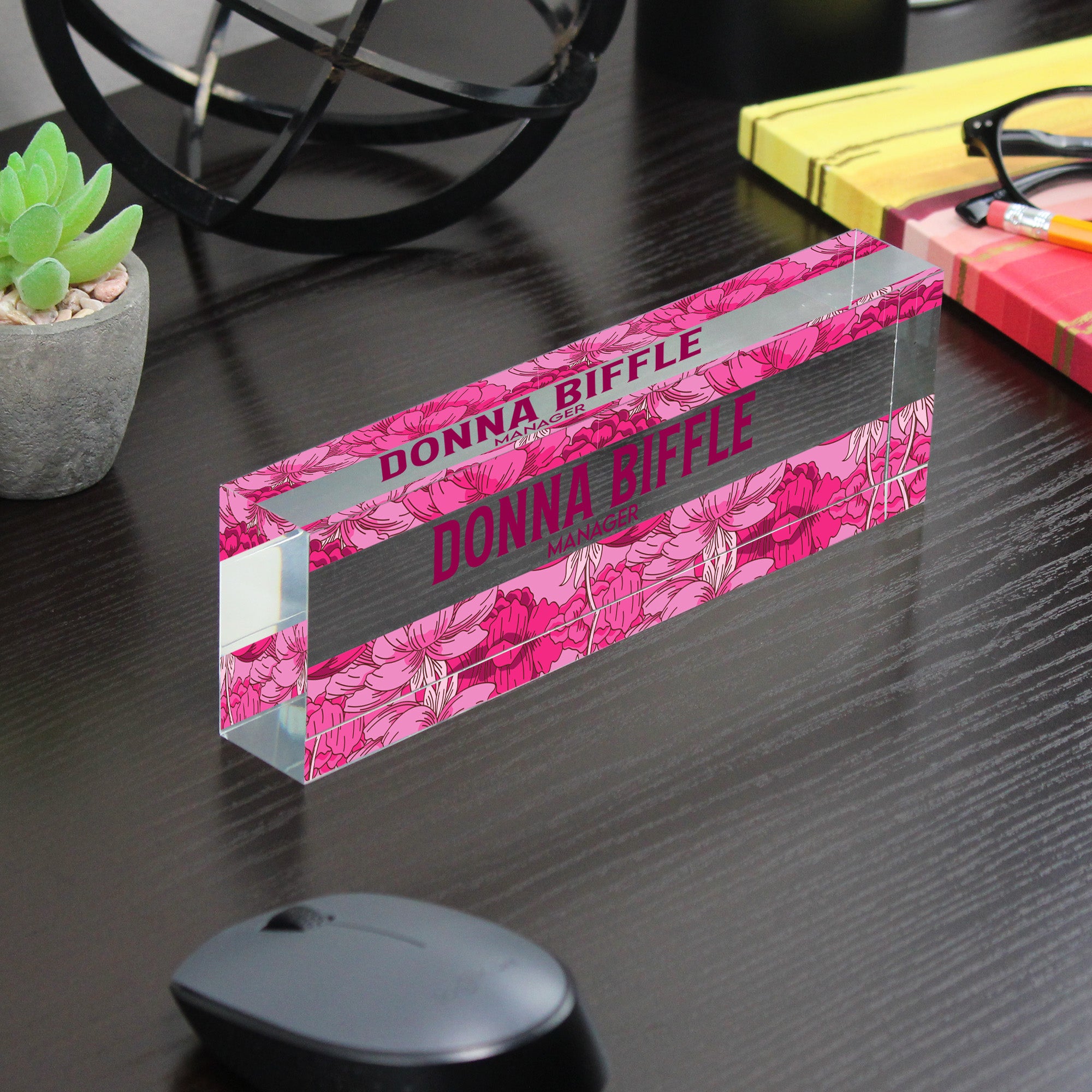 Personalized Floral Acrylic Desk Nameplate - Elegant Manager Gift with Custom Text Options - Image 7
