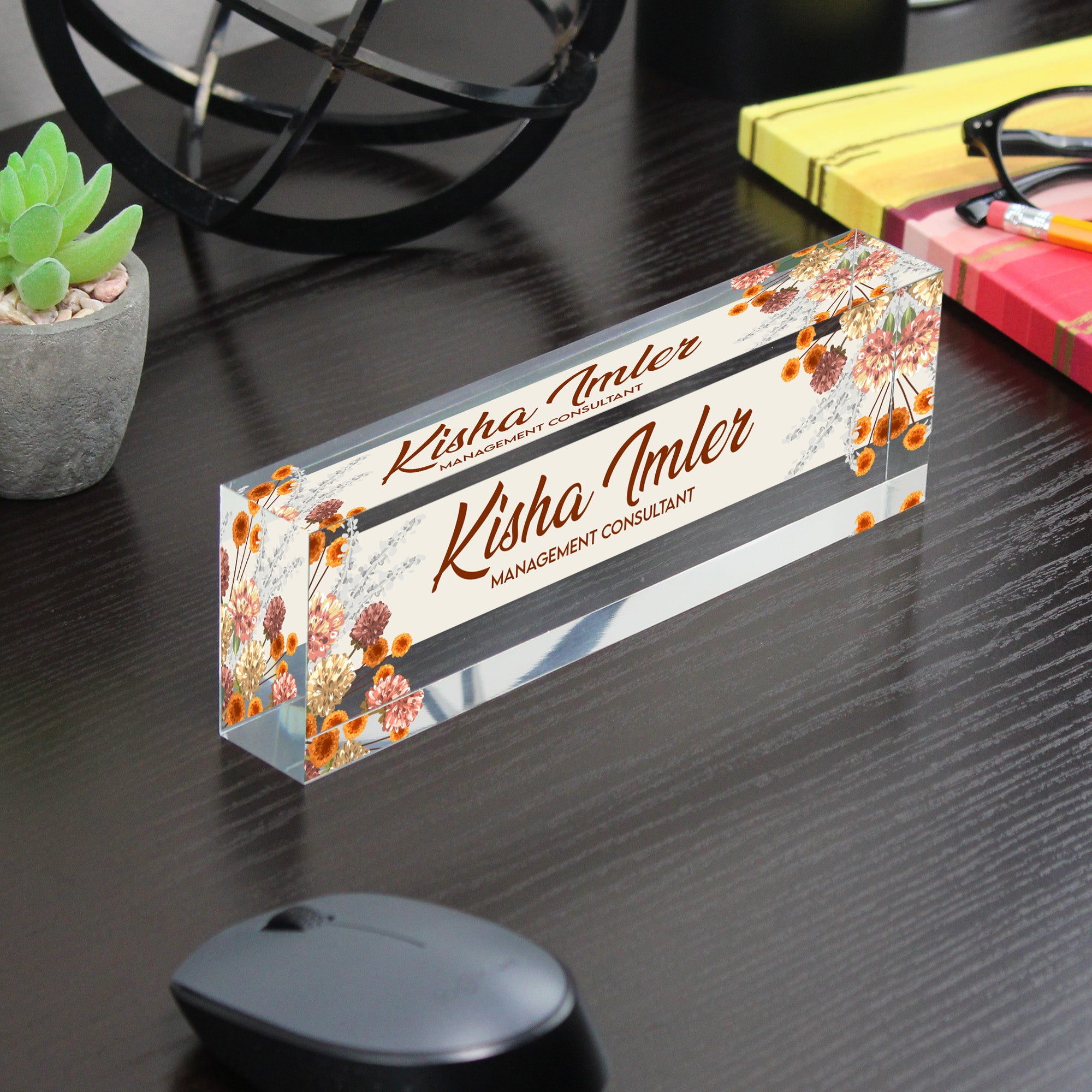 Custom Acrylic Desk Block with Floral Design and Personalization for Management Consultants – Ideal Gift for Professionals - Image 7