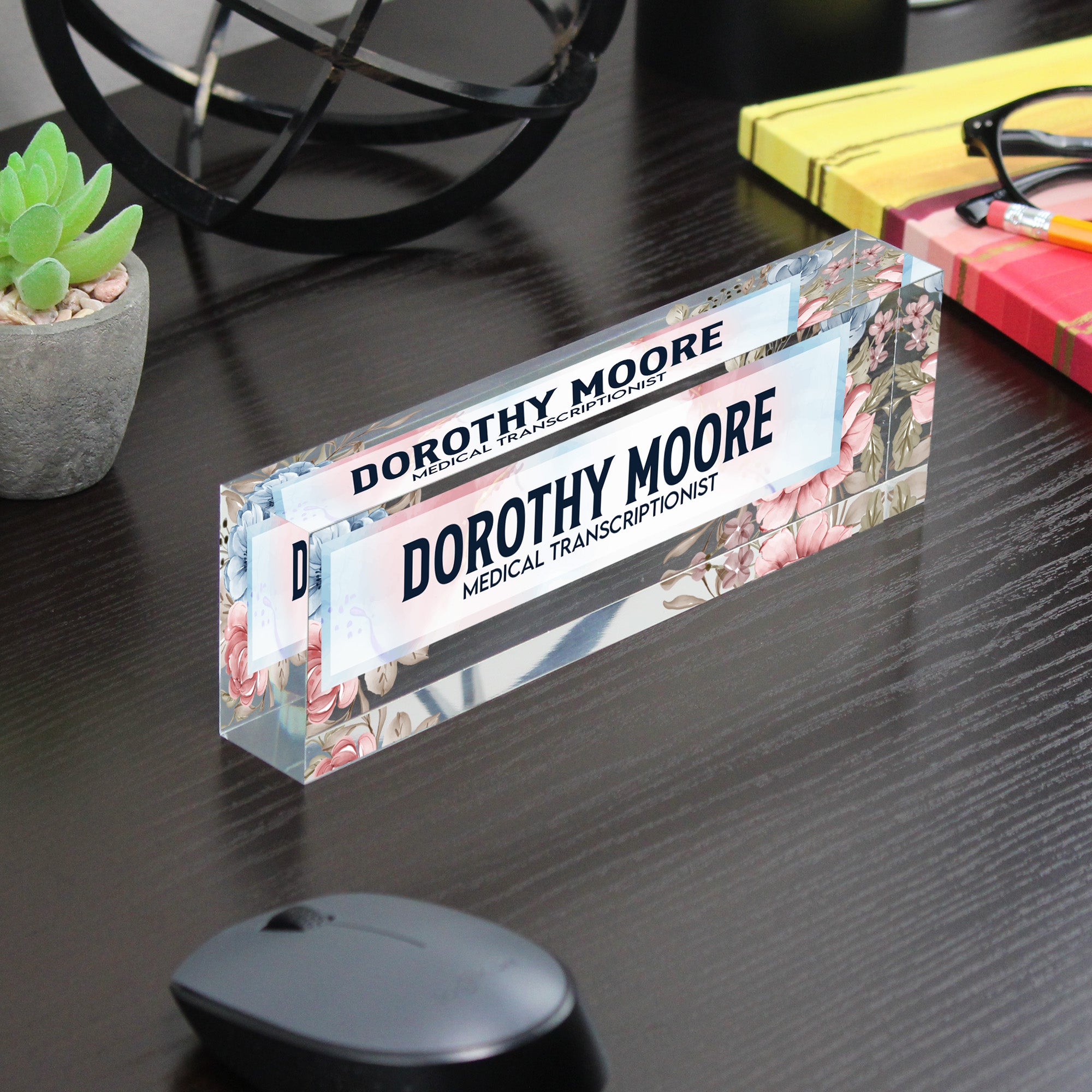 Personalized Floral Acrylic Desk Name Block - Elegant Custom Nameplate for Professionals and Thoughtful Gifts - Image 7