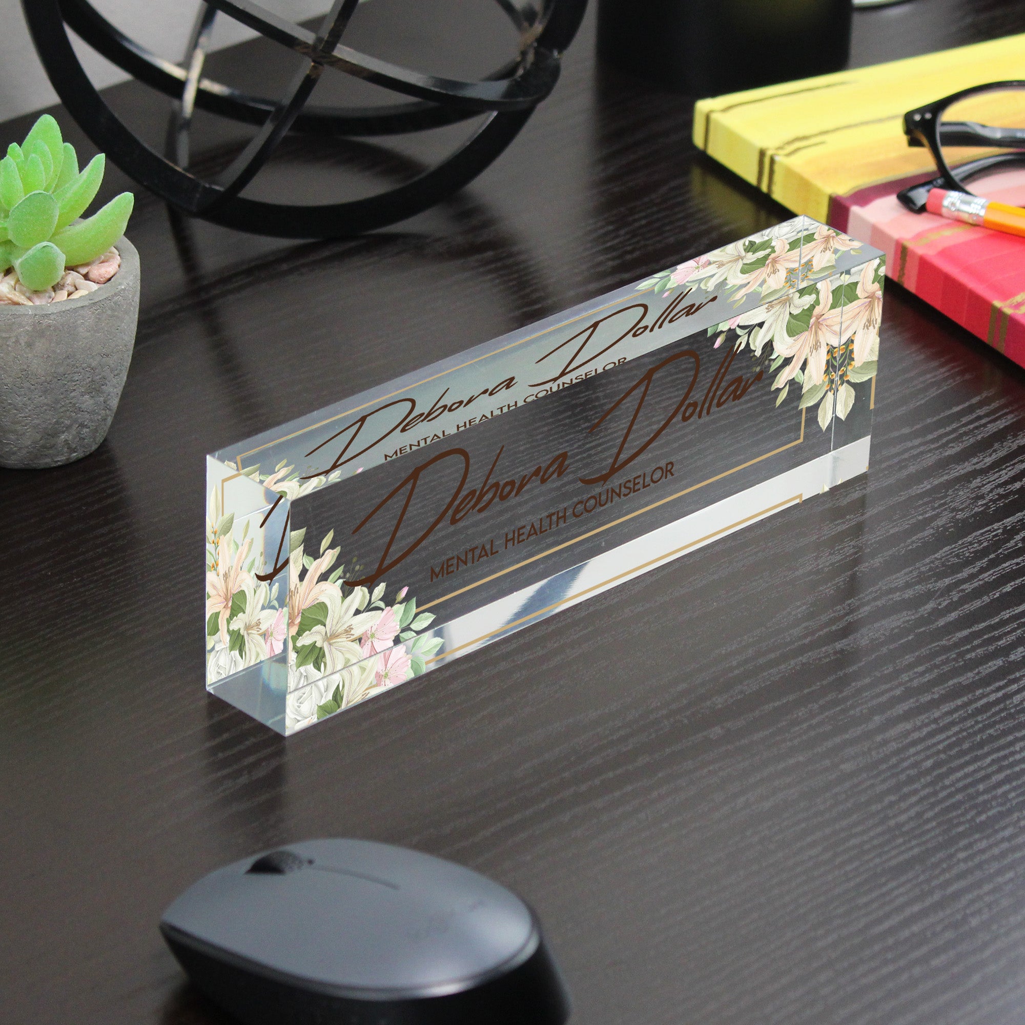 Personalized Acrylic Desk Nameplate with Floral Design - Custom Office Décor for Mental Health Professionals - Image 7