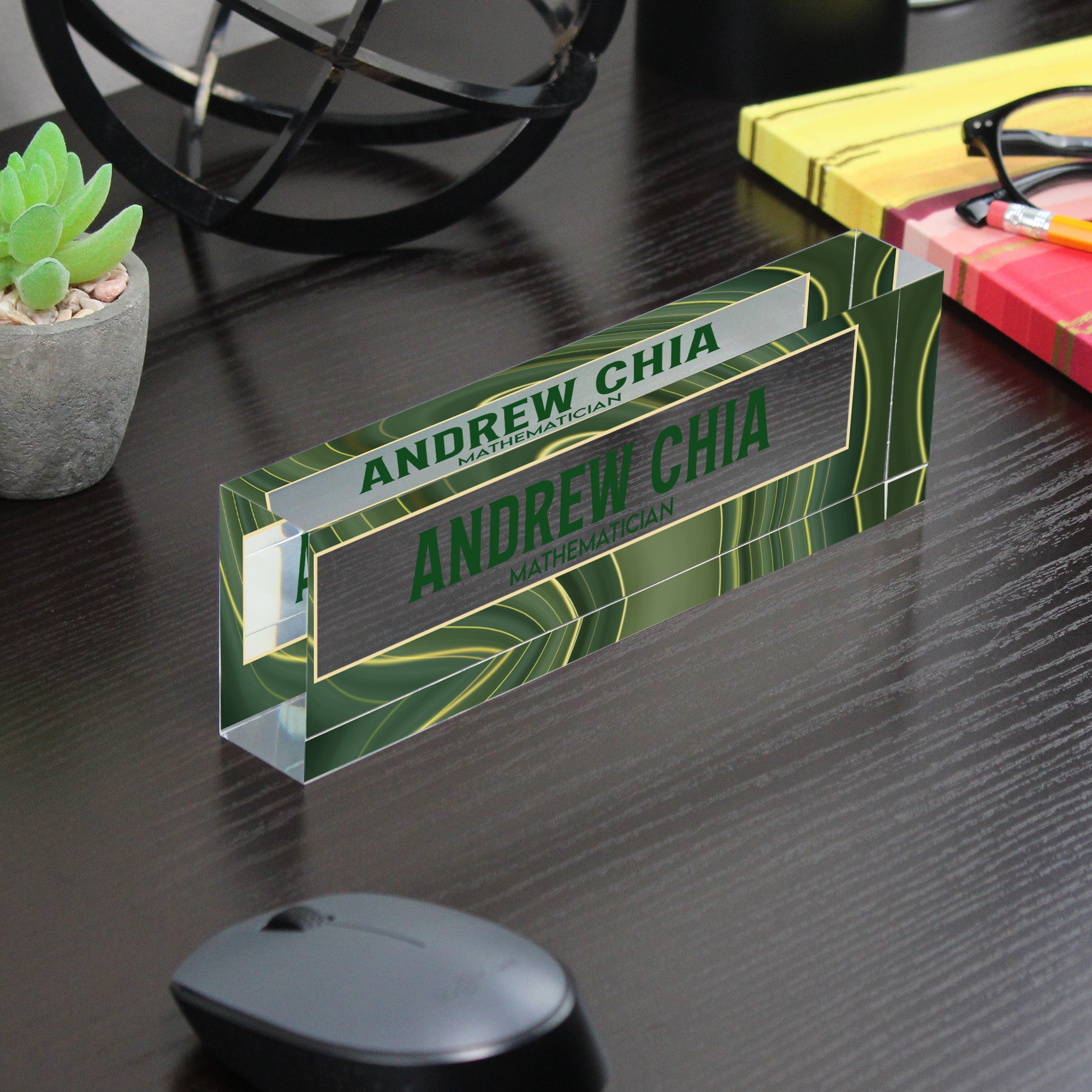 Personalized Acrylic Desk Block - Custom Name and Title Display with Elegant Green Pattern for Mathematicians - Image 7