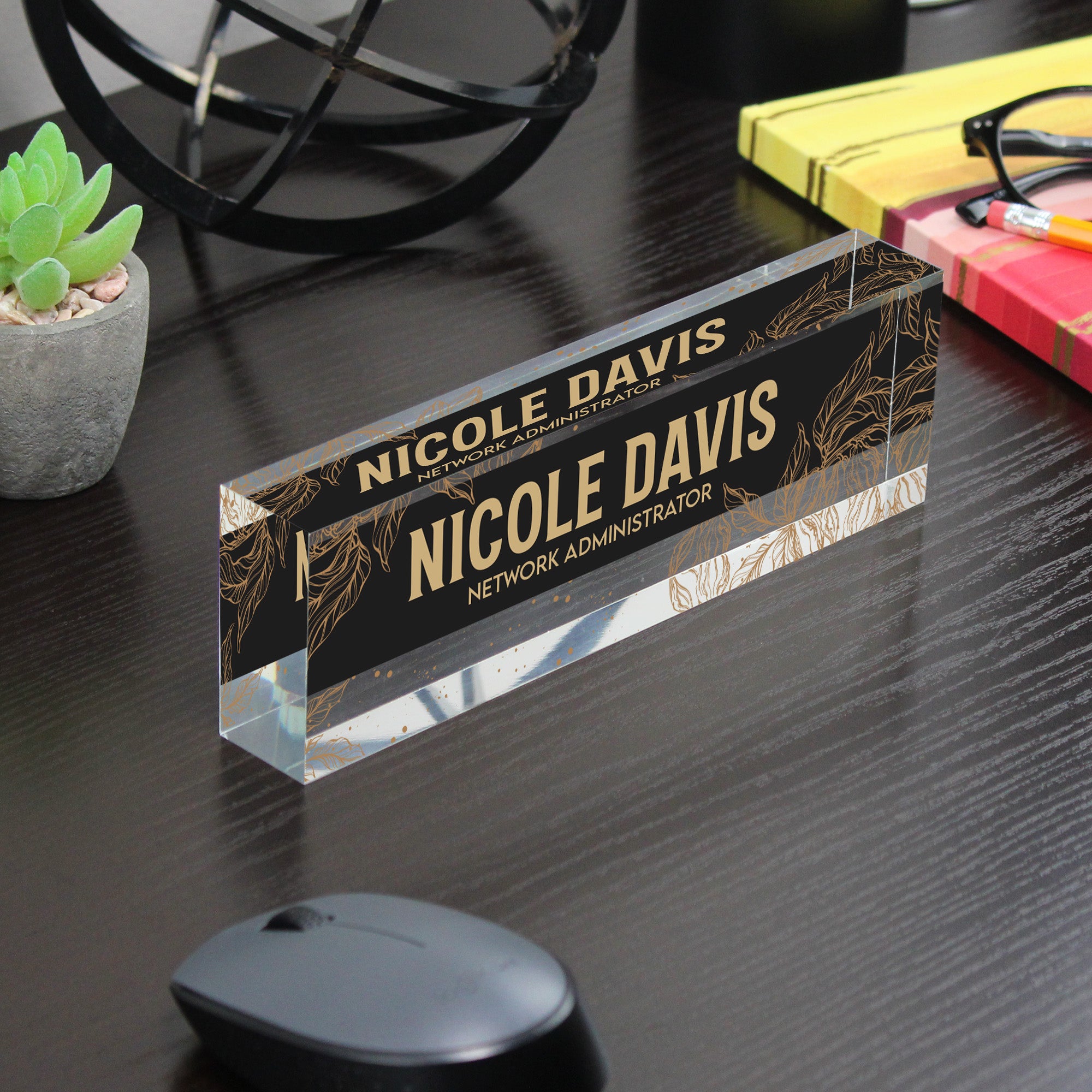 Personalized Acrylic Desk Name Block - Elegant Floral Design for Network Administrators - Image 7