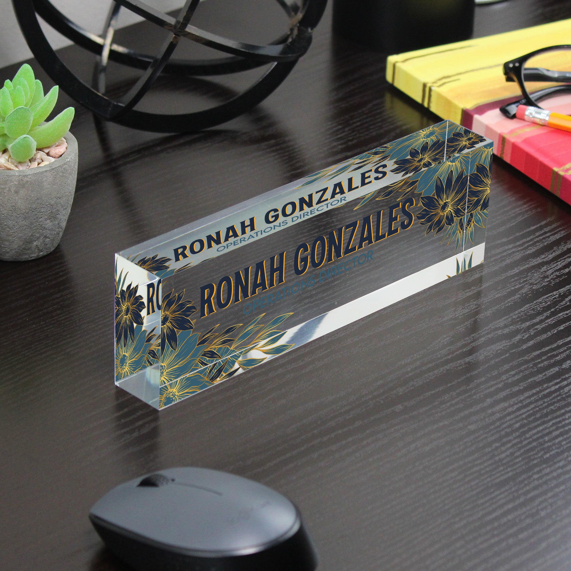 Customizable Acrylic Desk Name Plate with Elegant Floral Design – Perfect Gift for Executives and Home Offices - Image 7