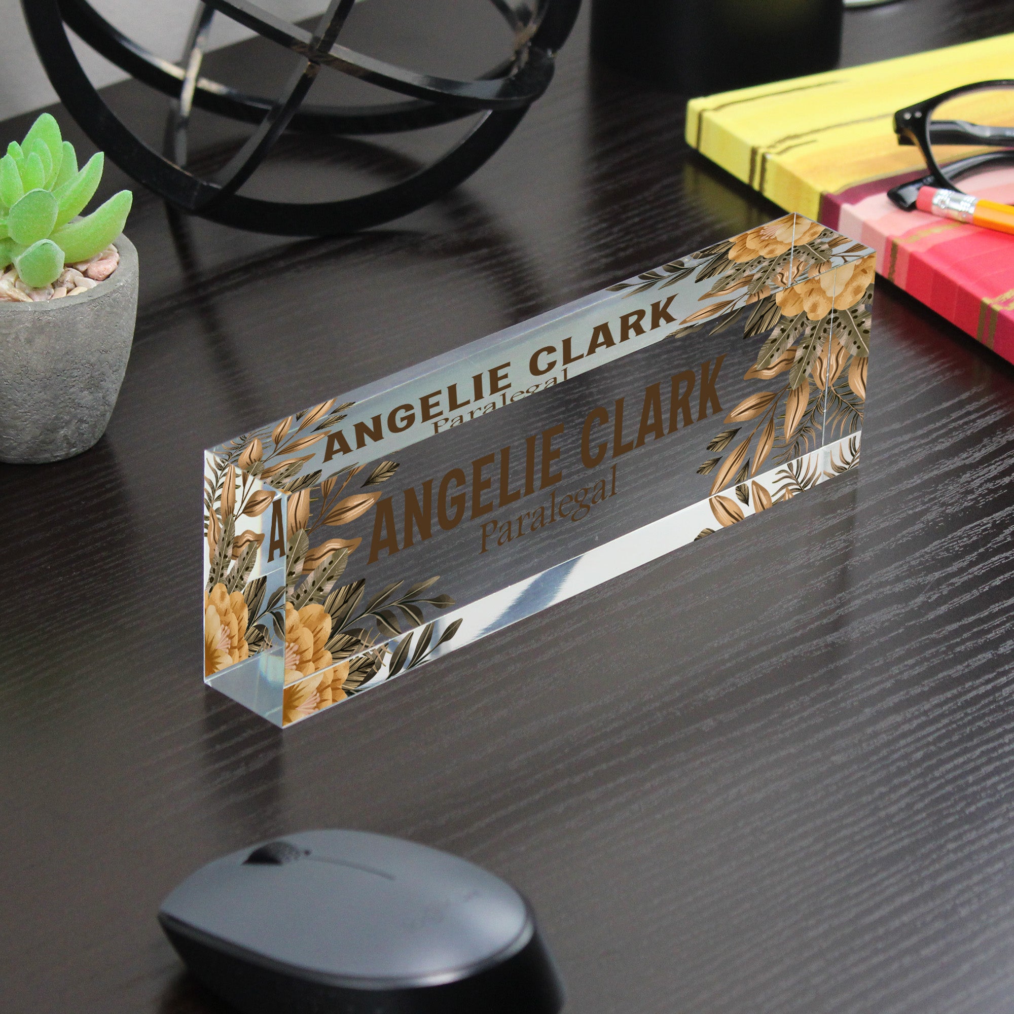 Personalized Floral Acrylic Desk Block Nameplate for Paralegals – Custom Office Decor and Perfect Gift for Legal Professionals - Image 7