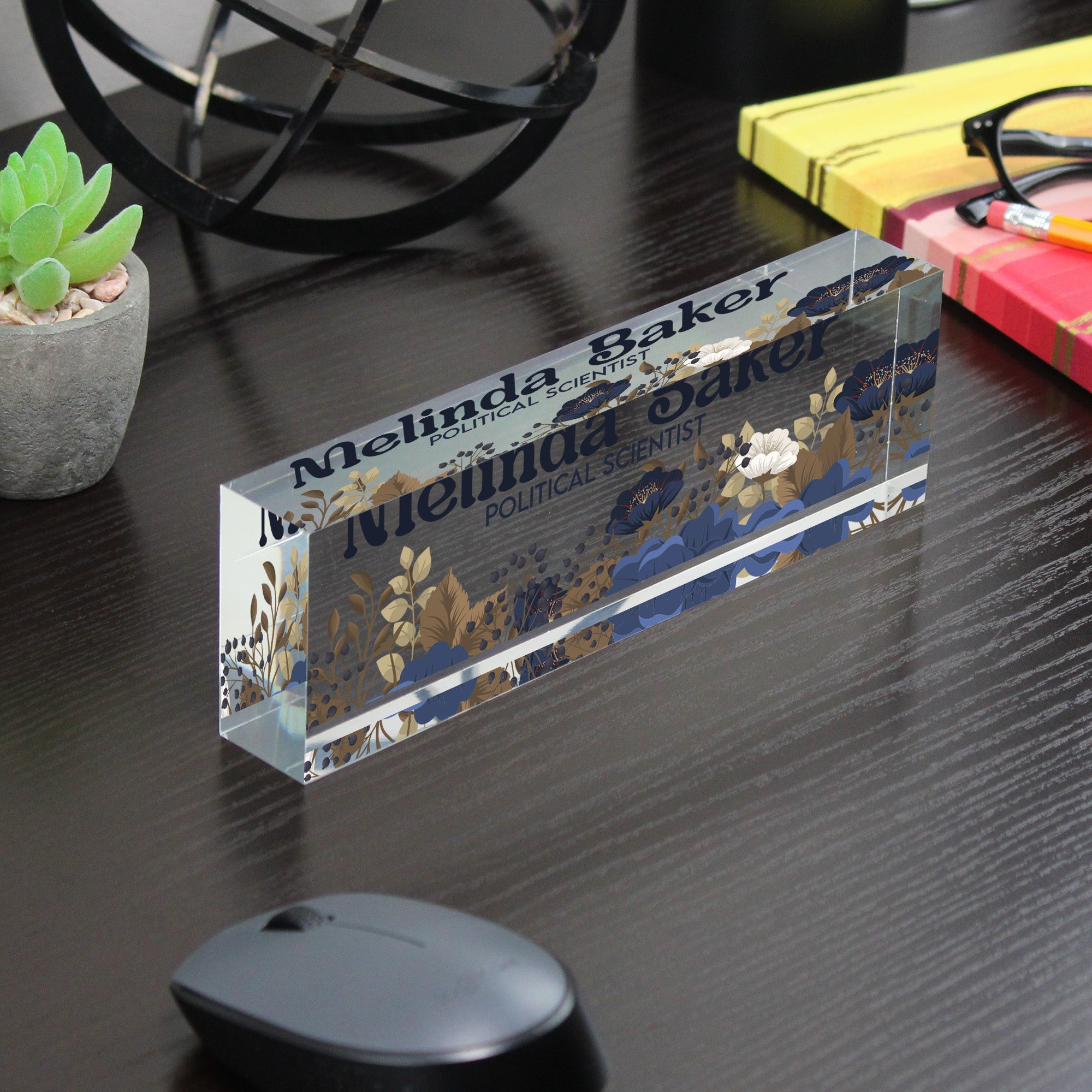 Custom Acrylic Desk Block with Floral Design - Personalized Nameplate for Professionals and Gift-Giving - Image 7