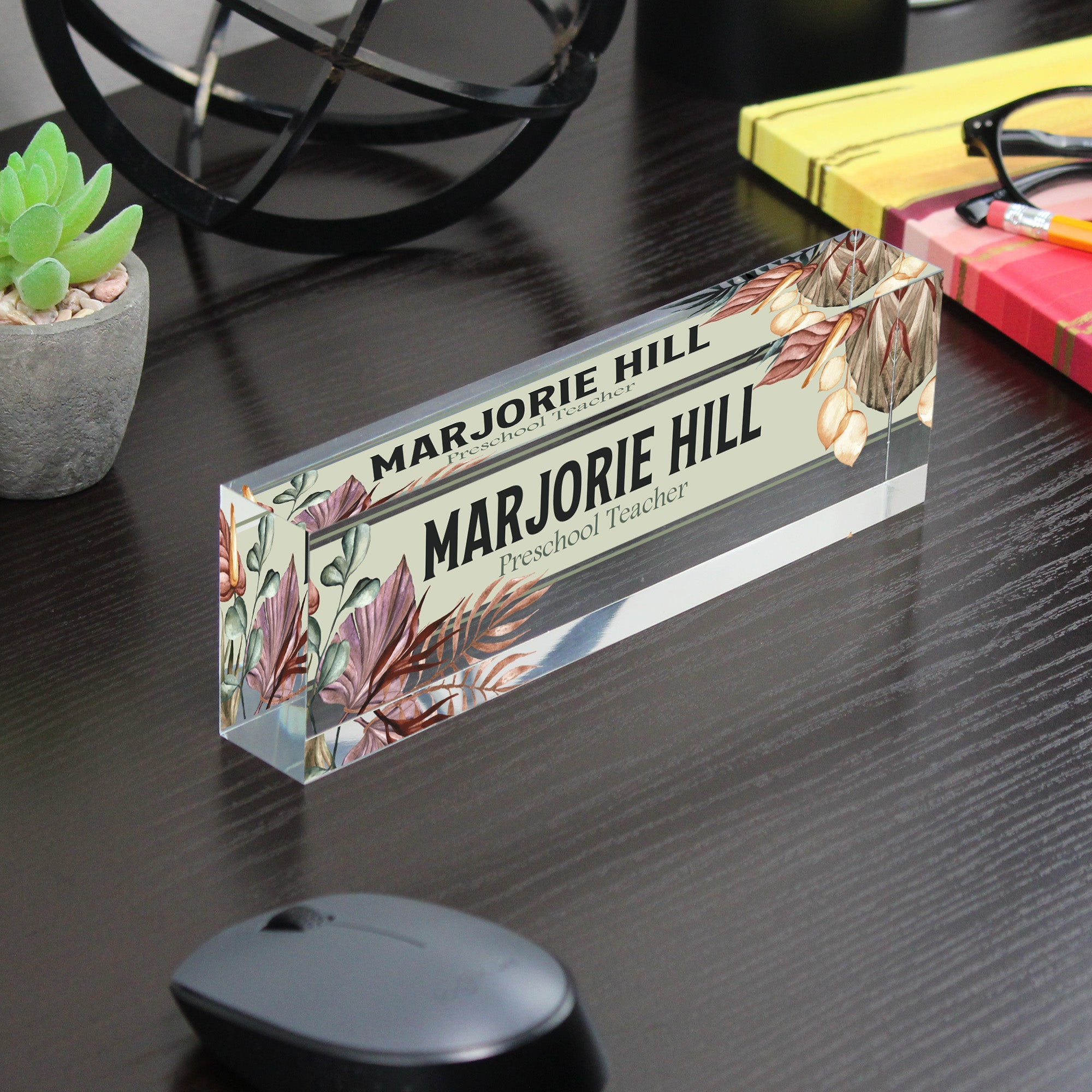 Custom Acrylic Desk Block for Teachers - Personalized Nameplate with Botanical Design - Perfect Gift for Educators - Image 7