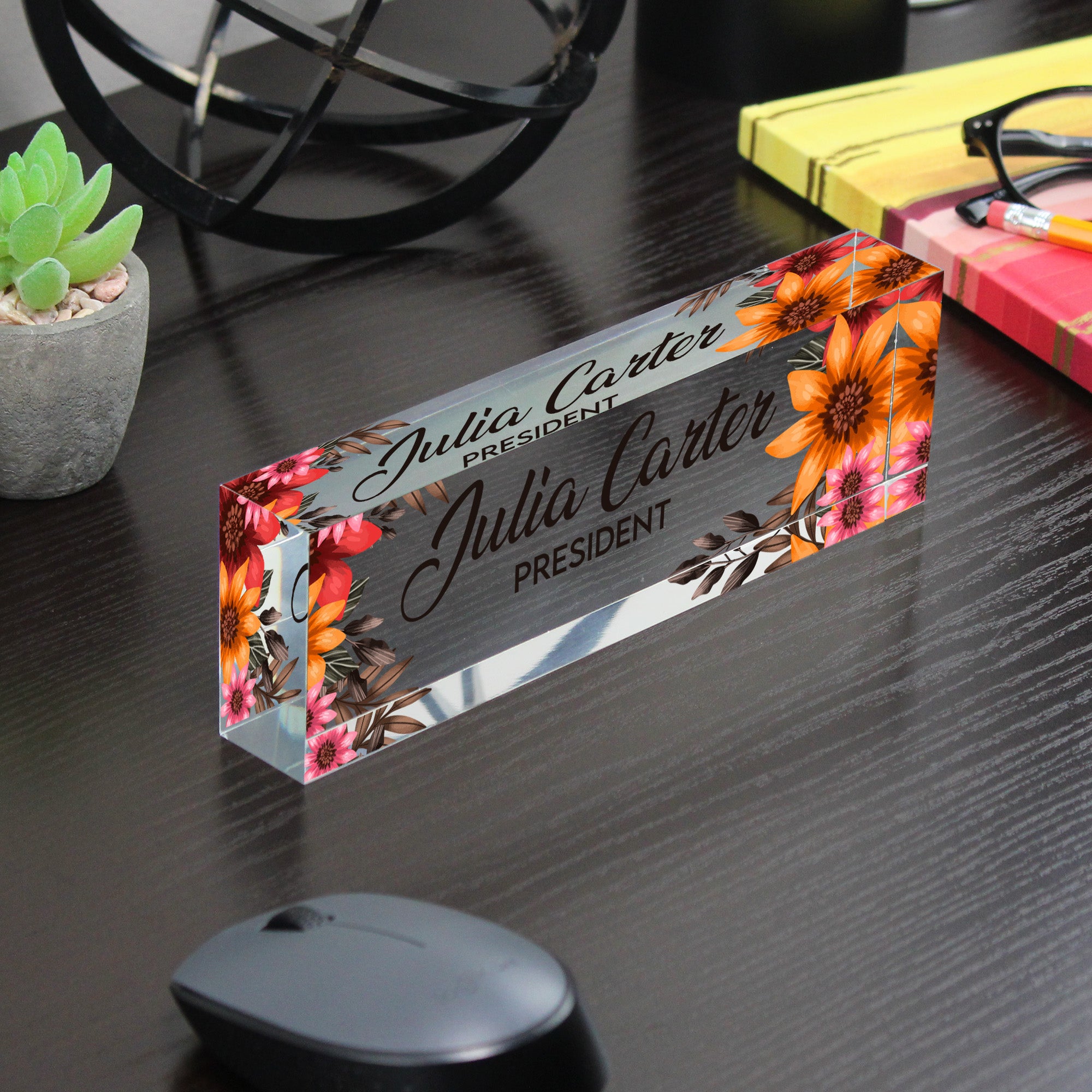 Personalized Floral Acrylic Desk Nameplate - Elegant Custom Name Sign for Office or Gift - Image 7