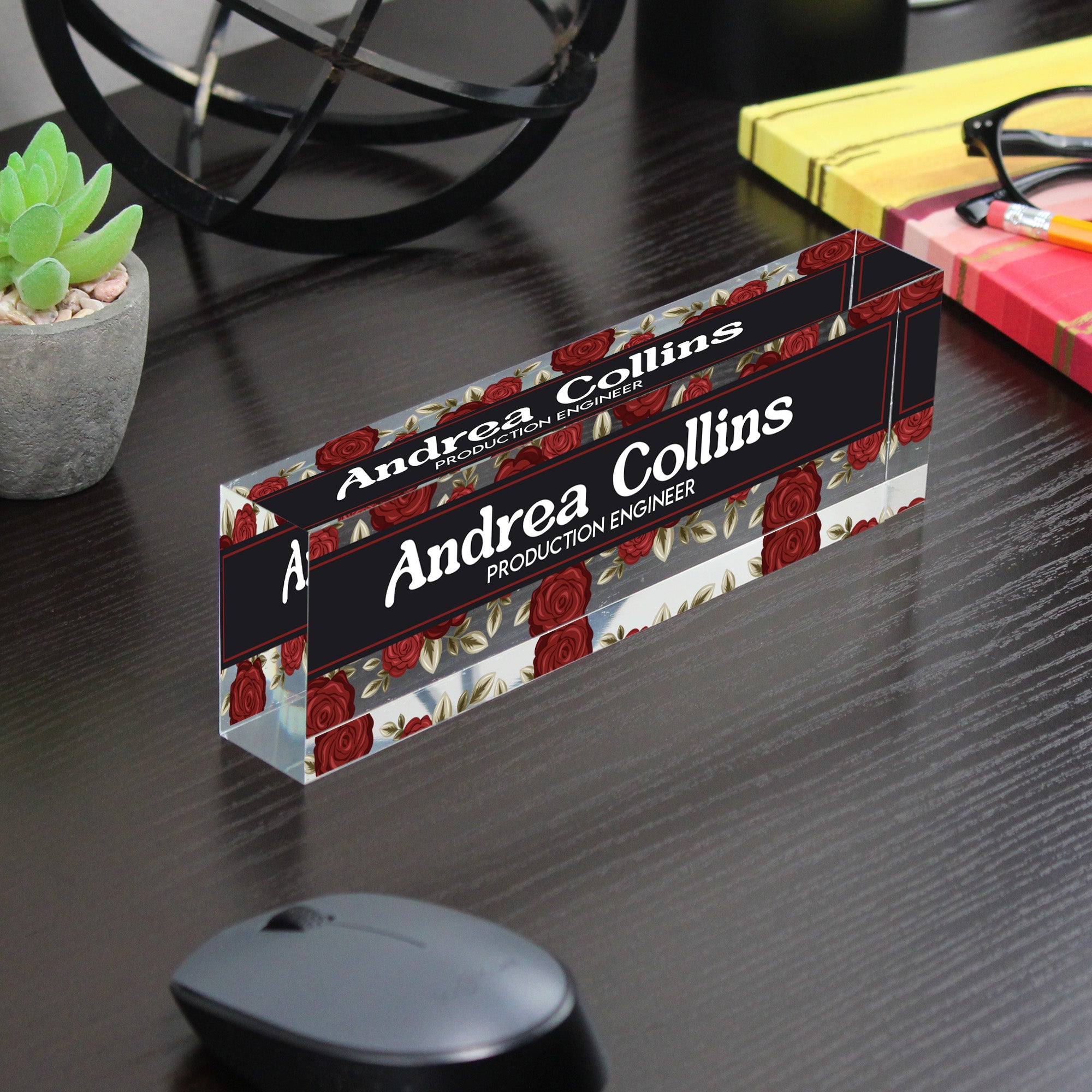 Personalized Acrylic Desk Name Plate - Elegant Rose Design for Office Professional - Perfect Gift for Engineers - Image 7