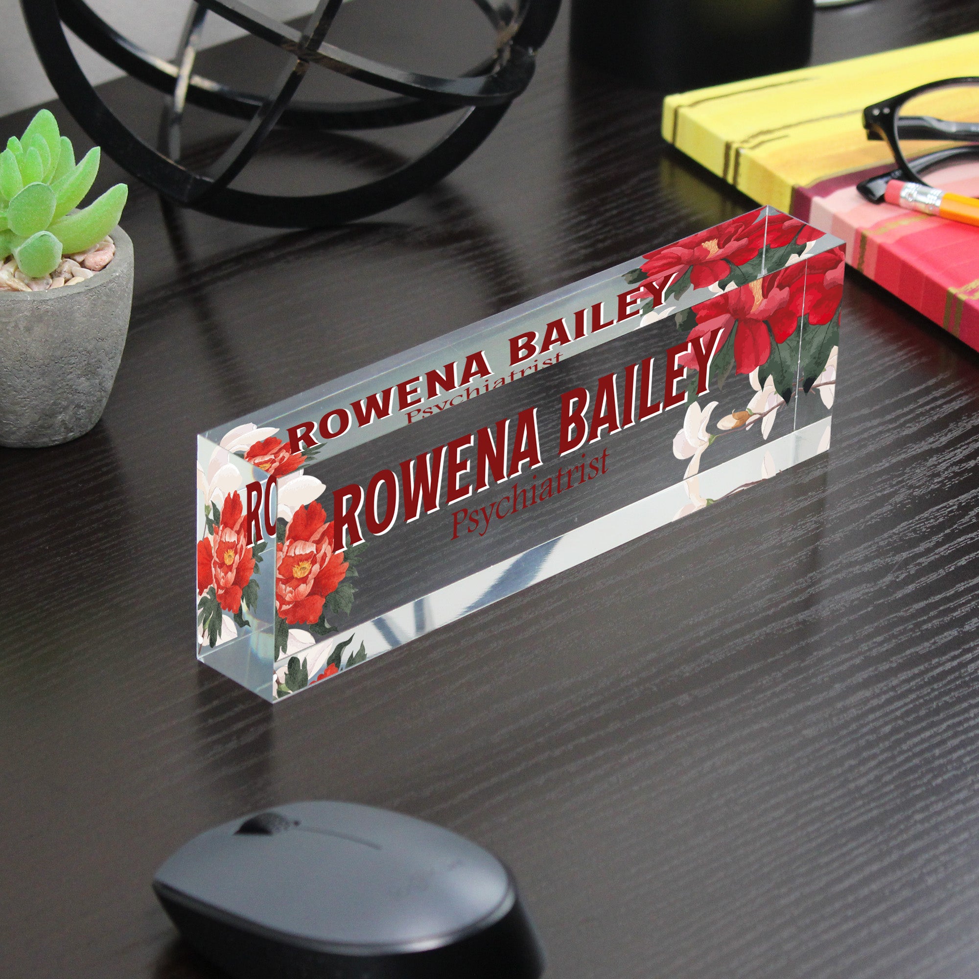 Personalized Acrylic Desk Name Block with Floral Design – Perfect Custom Gift for Psychiatrists and Professionals - Image 7