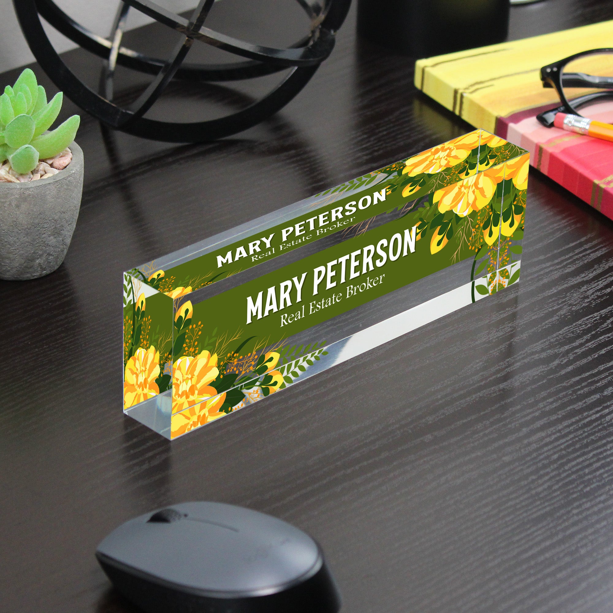 Personalized Acrylic Desk Name Plate with Floral Design - Elegant Custom Office Decor for Real Estate Agents and Professionals - Image 7