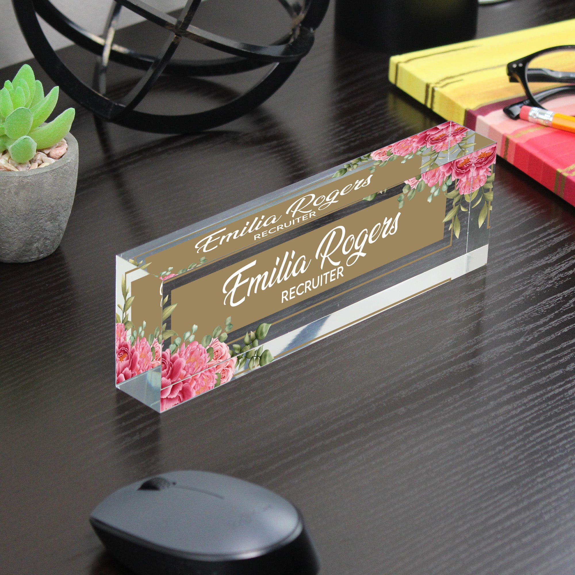 Customized Acrylic Desk Block - Elegant Floral Design with Personalization for Recruiters - Perfect Gift for Professionals - Image 7