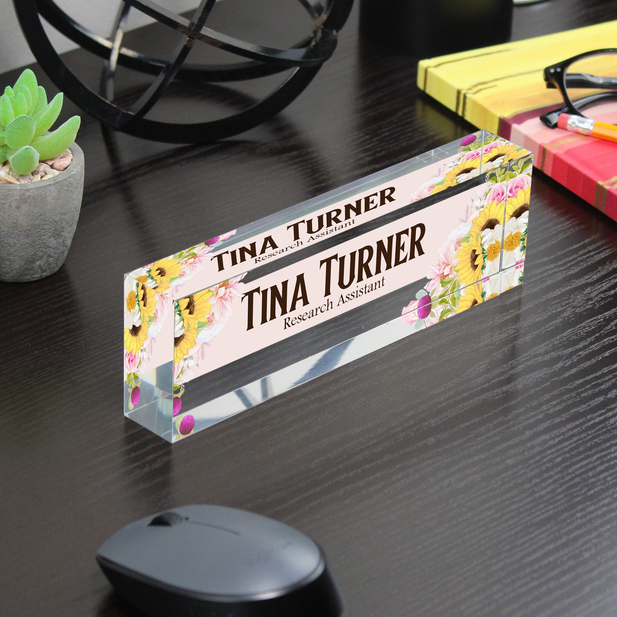 Personalized Floral Acrylic Desk Block - Custom Name Plate for Home or Office - Elegant Gift for Research Assistants - Image 7
