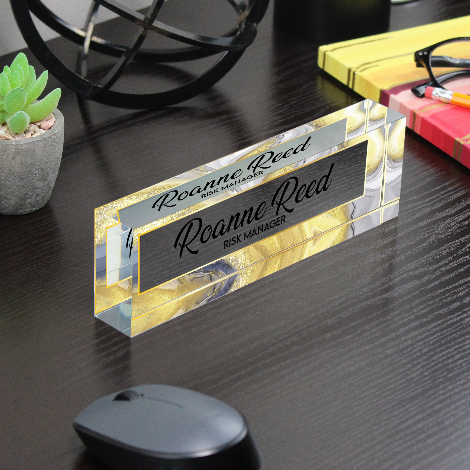 Personalized Acrylic Desk Name Plate - Elegant Gold Marbled Design for Risk Managers - Custom Office Decor & Gift - Image 7