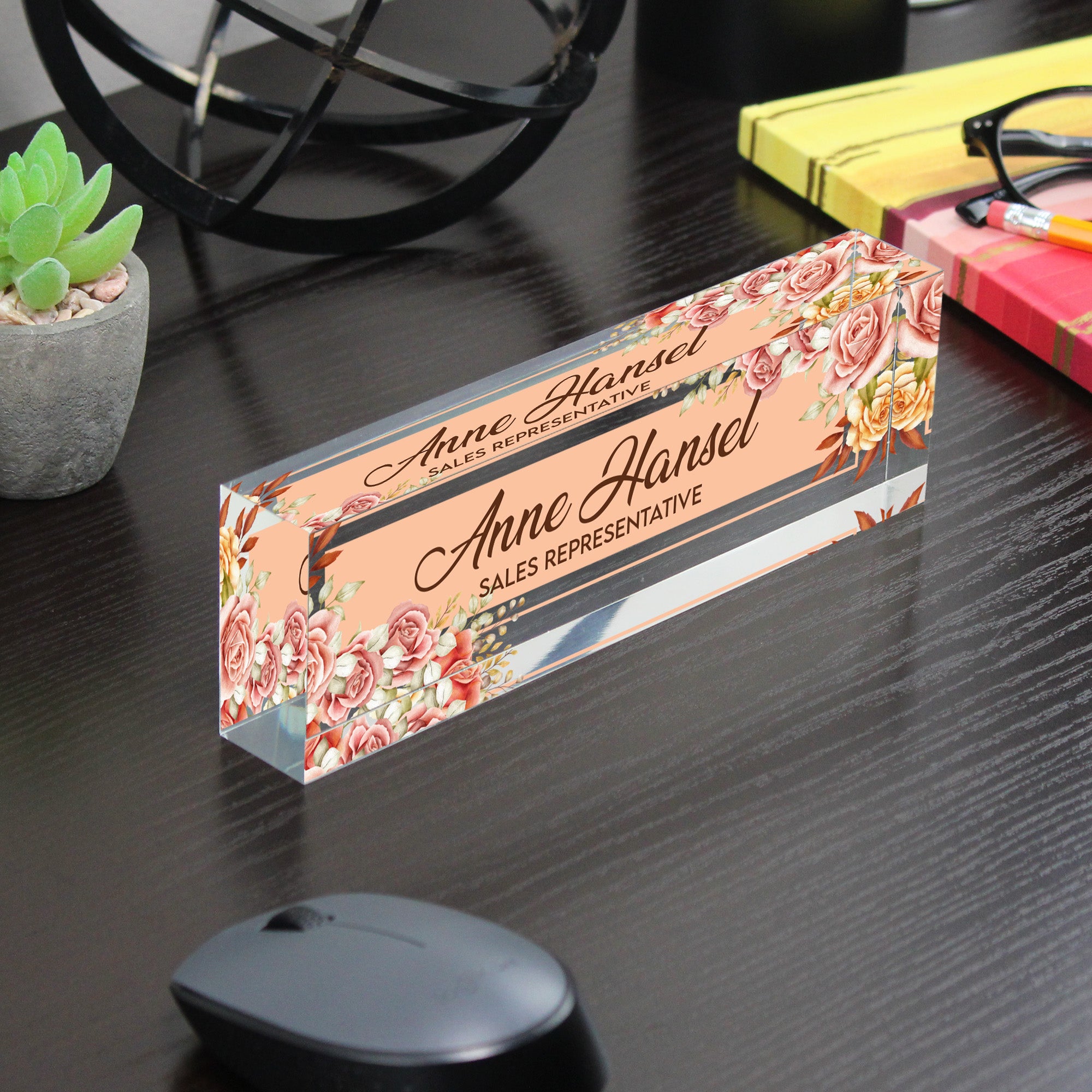 Personalized Floral Acrylic Desk Name Plate - Custom Office Decor and Unique Gift for Sales Representatives - Image 7