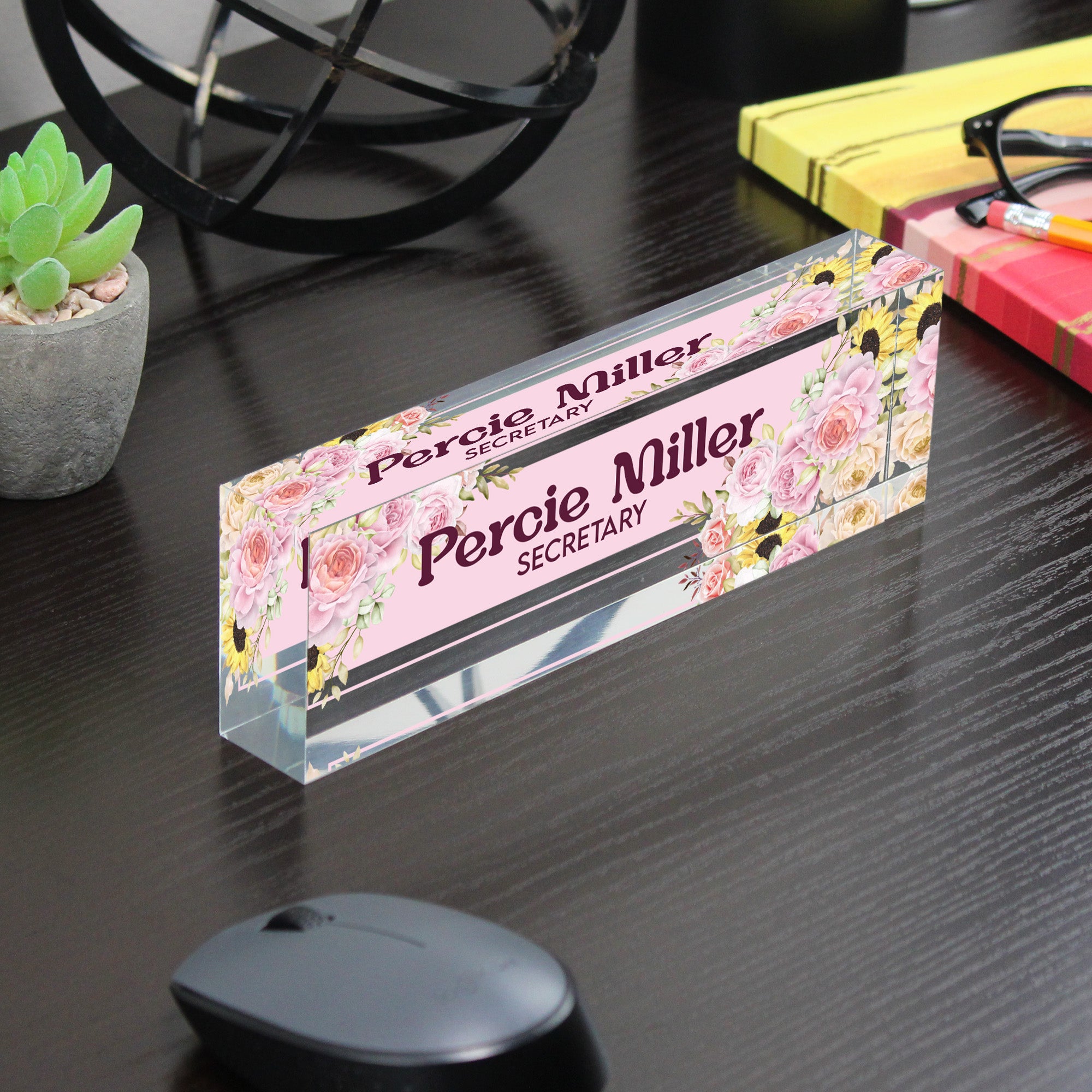 Personalized Floral Acrylic Desk Nameplate - Custom Secretary Gift, Elegant Floral Design, Perfect for Office Décor - Image 7