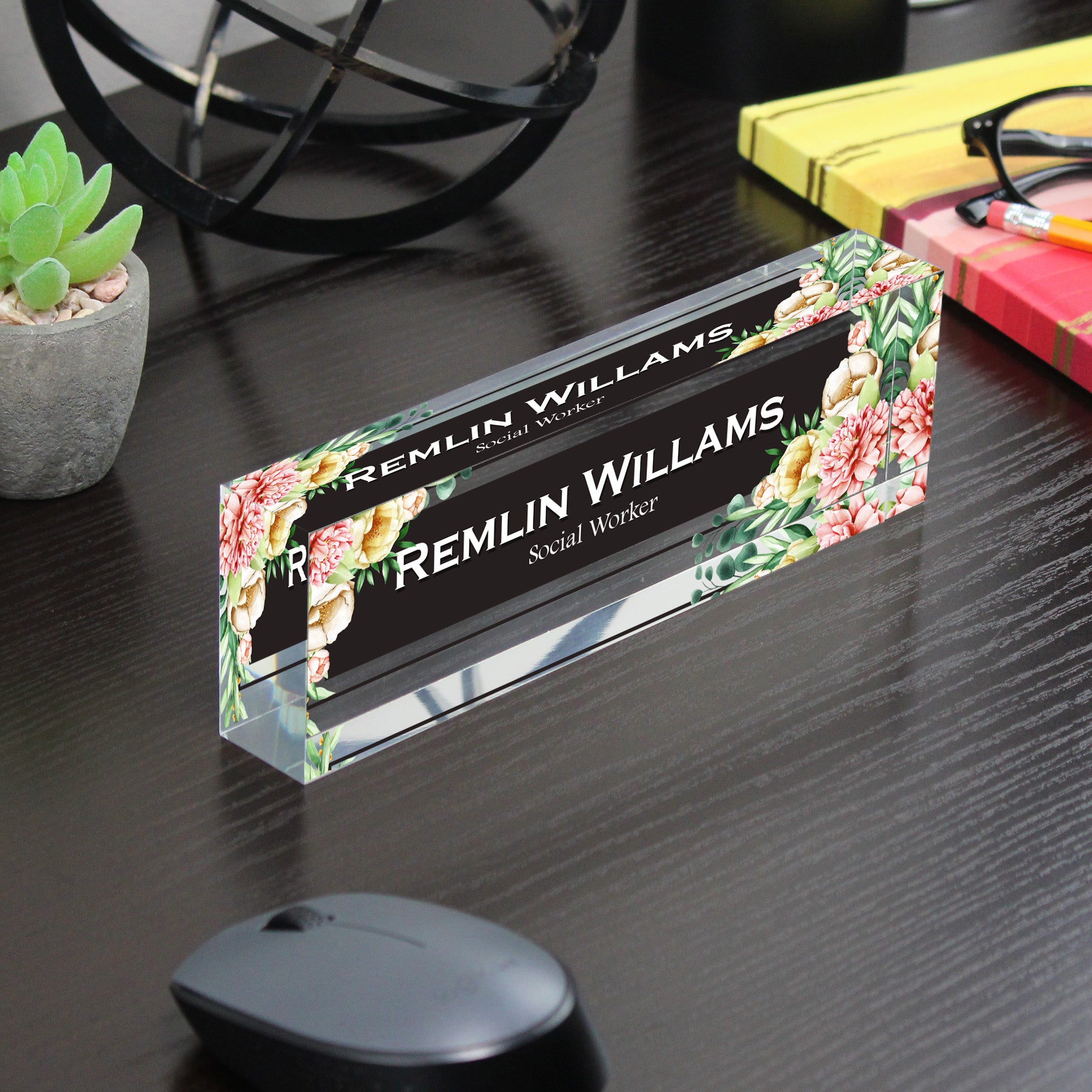 Personalized Floral Acrylic Desk Block for Social Workers – Custom Name Plaque, Perfect Gift for Office Decor - Image 7