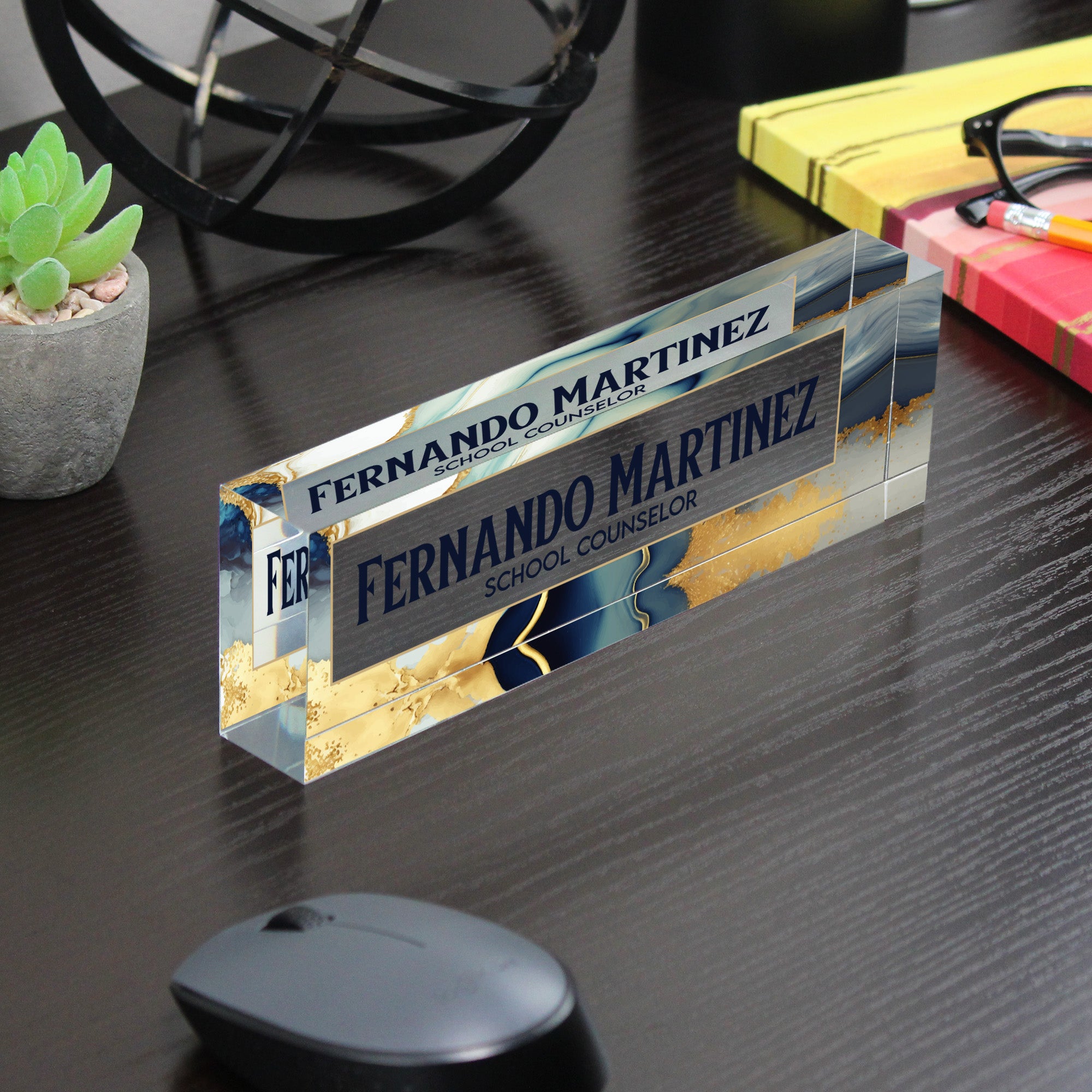 Personalized Acrylic Desk Nameplate with Marble and Gold Design - Custom Office Decor for Teachers and Professionals - Image 7