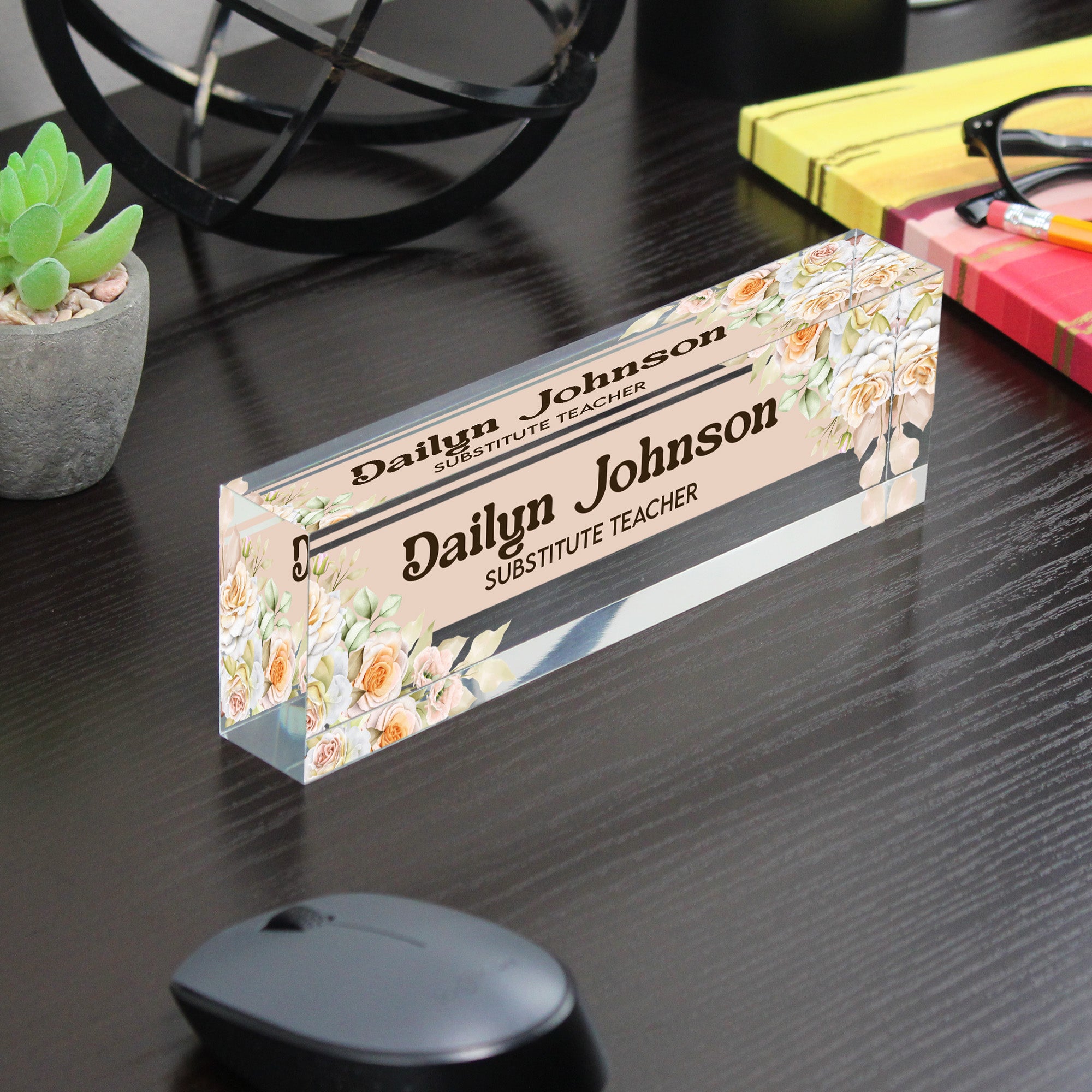 Personalized Acrylic Desk Name Block with Floral Design – Customizable for Teachers, Office Decor, and Thoughtful Gift Ideas - Image 7